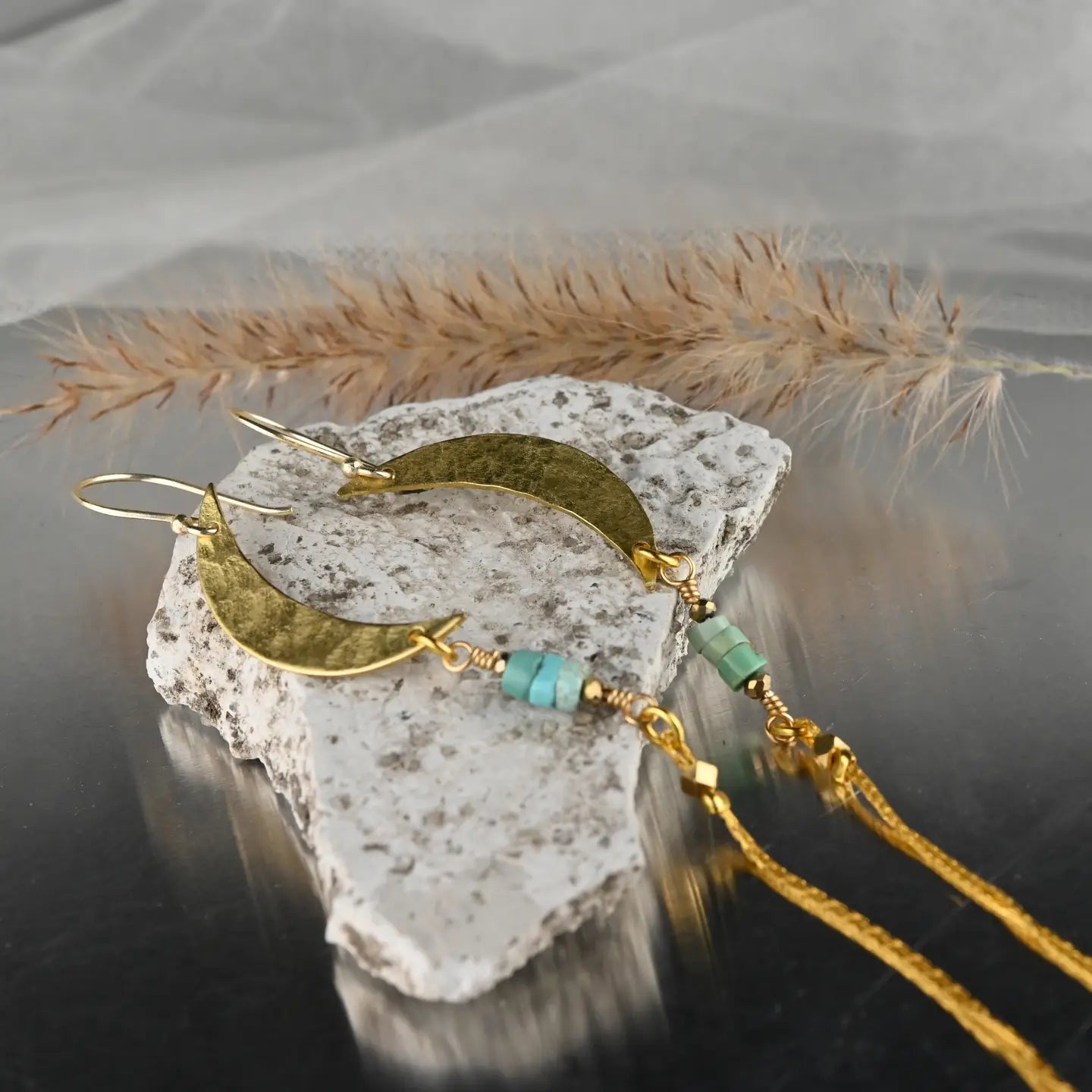 Hammered Moon w/ Turquoise Jasper & Delicate Tassel