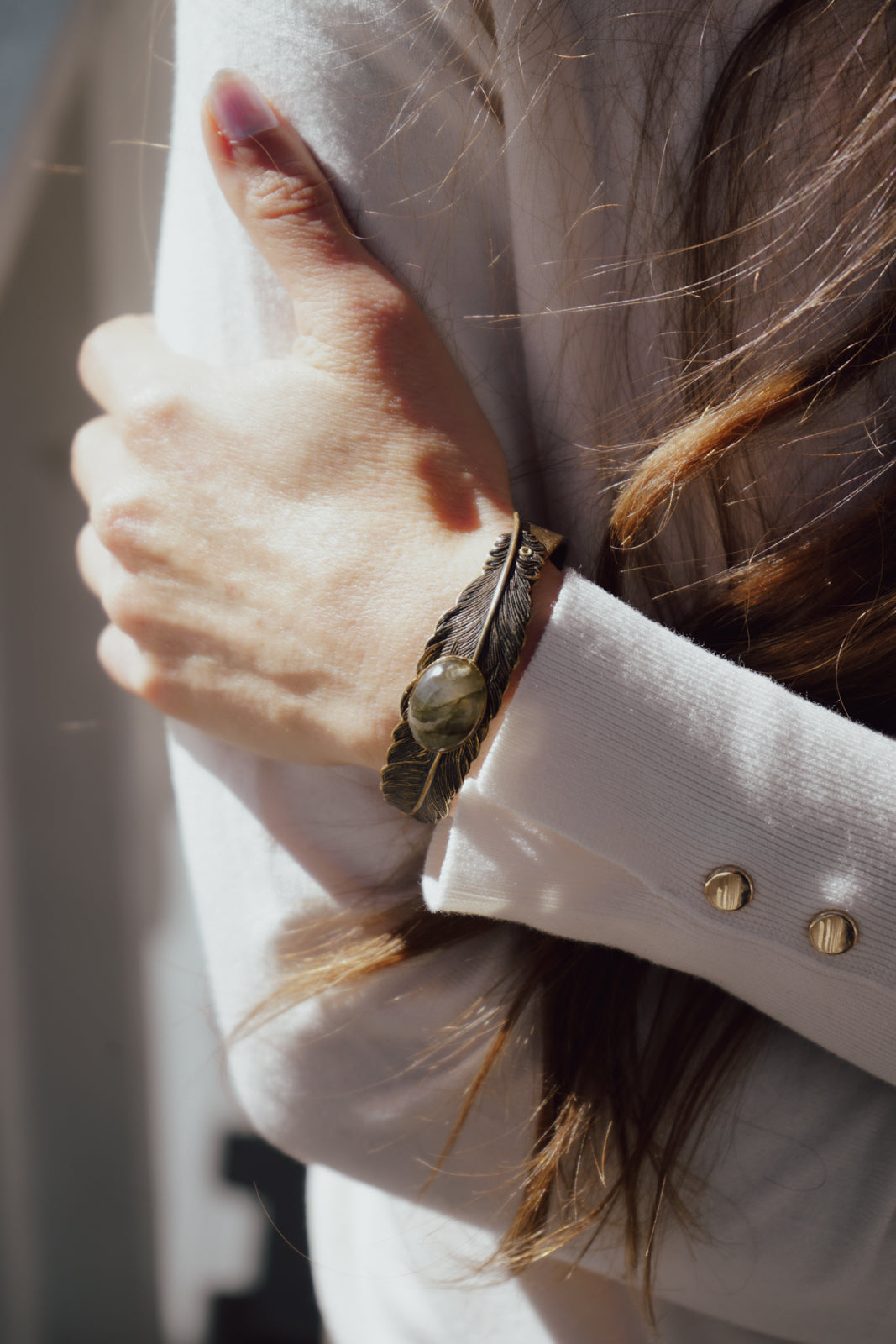 FALLEN FEATHER CUFF WITH LABRADORITE