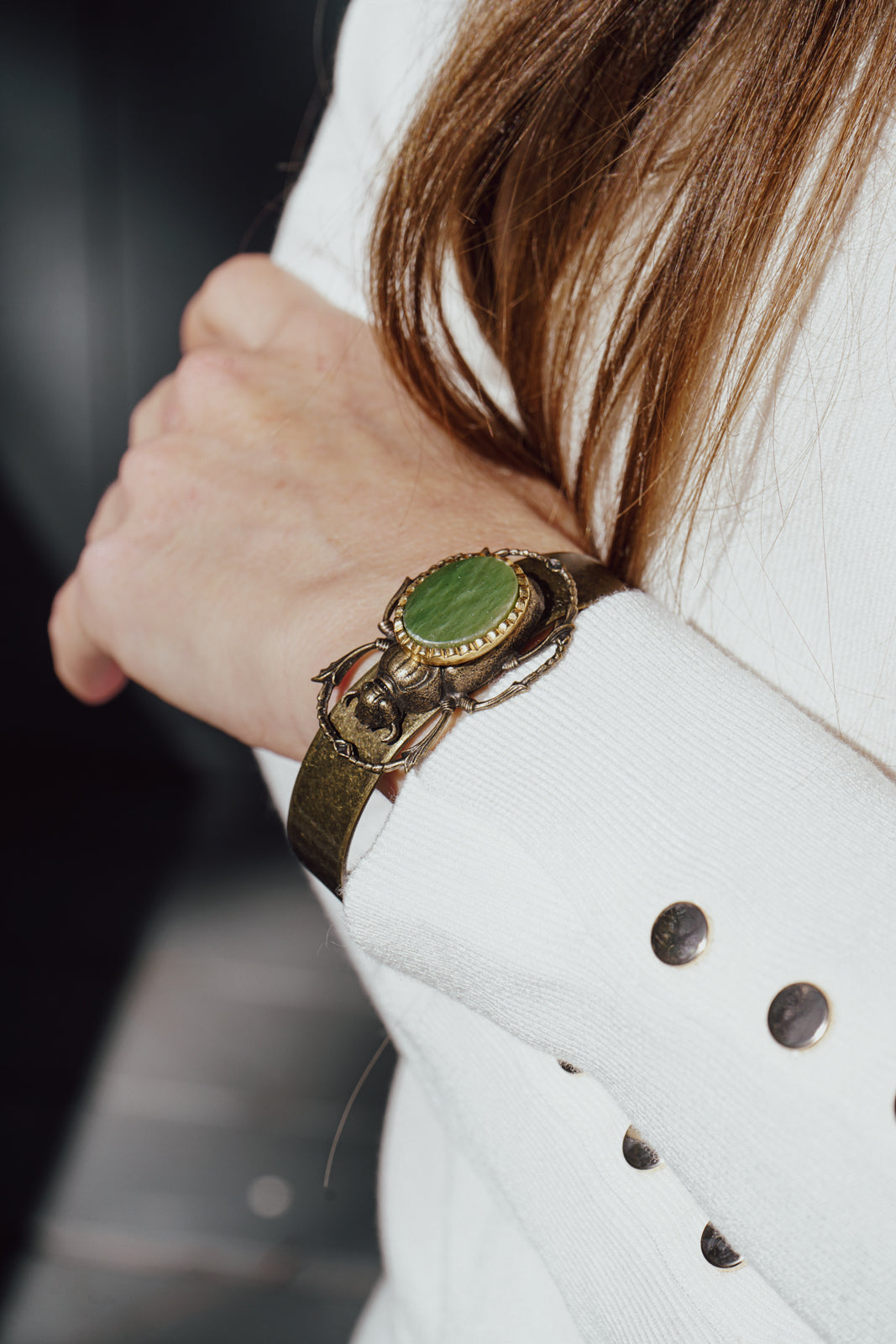 SACRED SCARAB CUFF WITH JADE