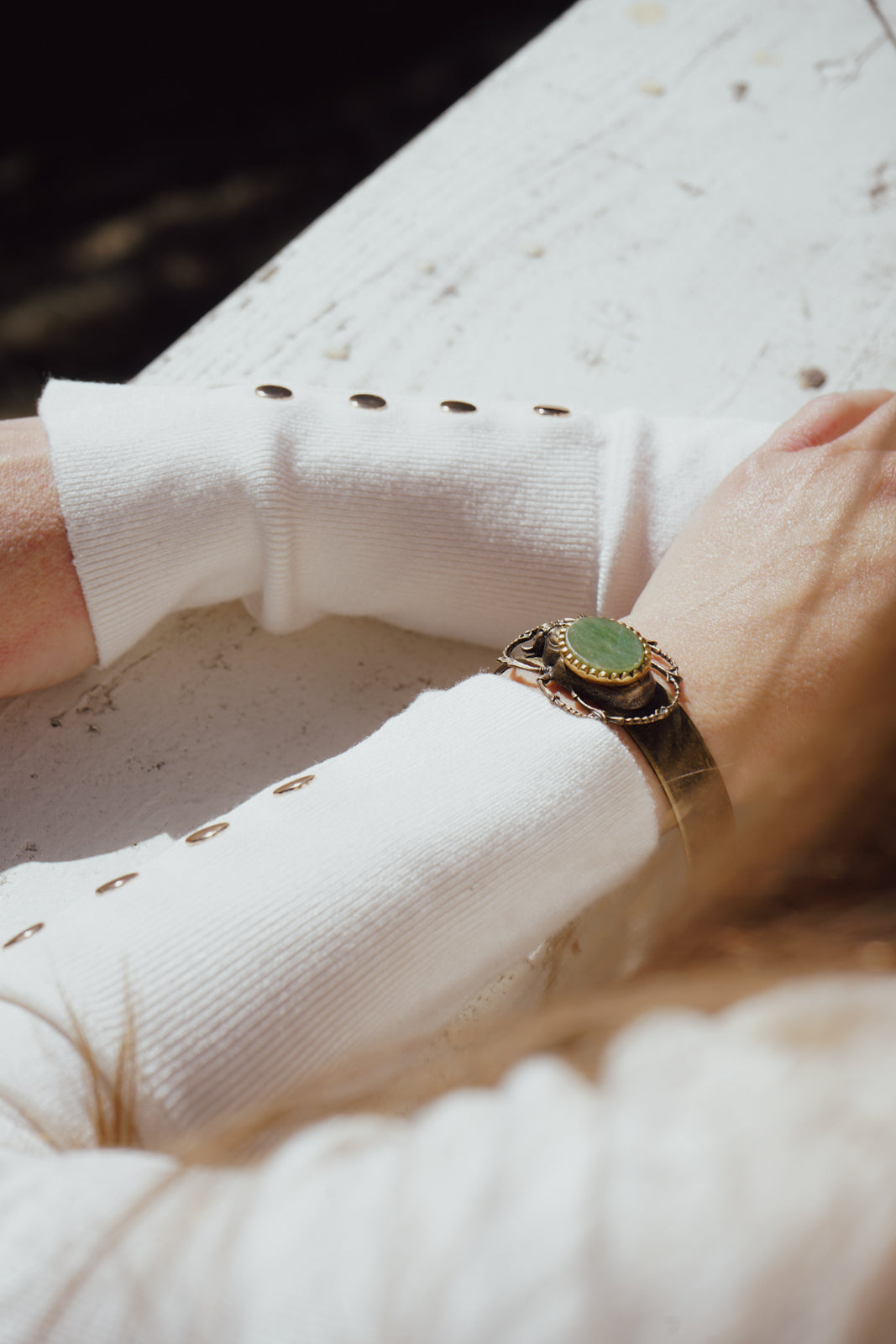 SACRED SCARAB CUFF WITH JADE