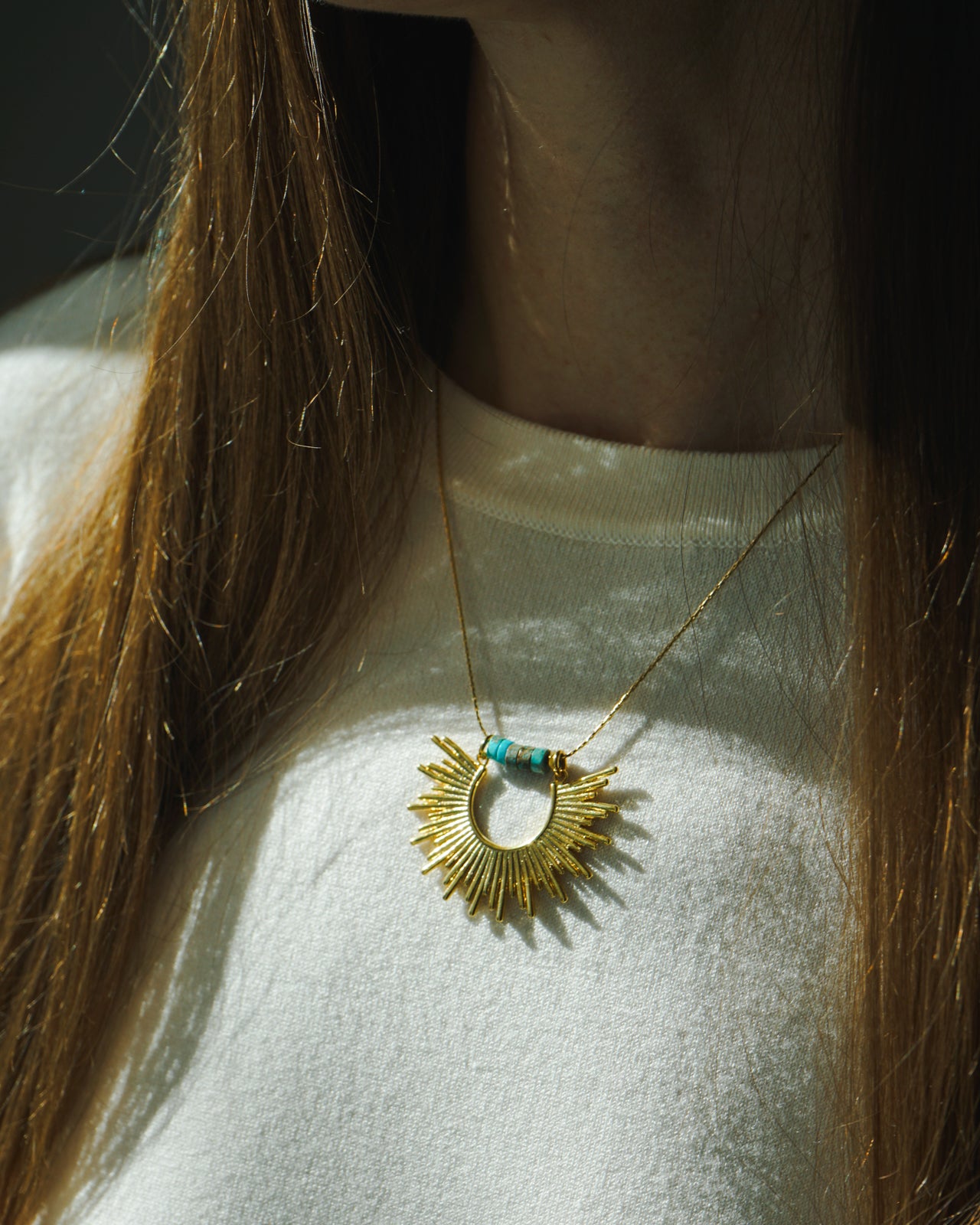 Golden Sun necklace with Heishi Beads