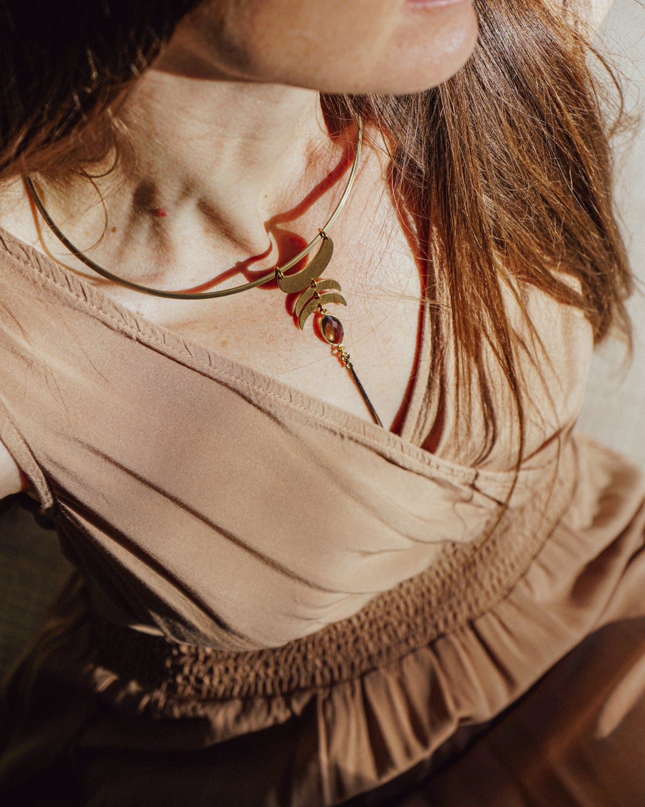 Brass Three Moon Neck Collar