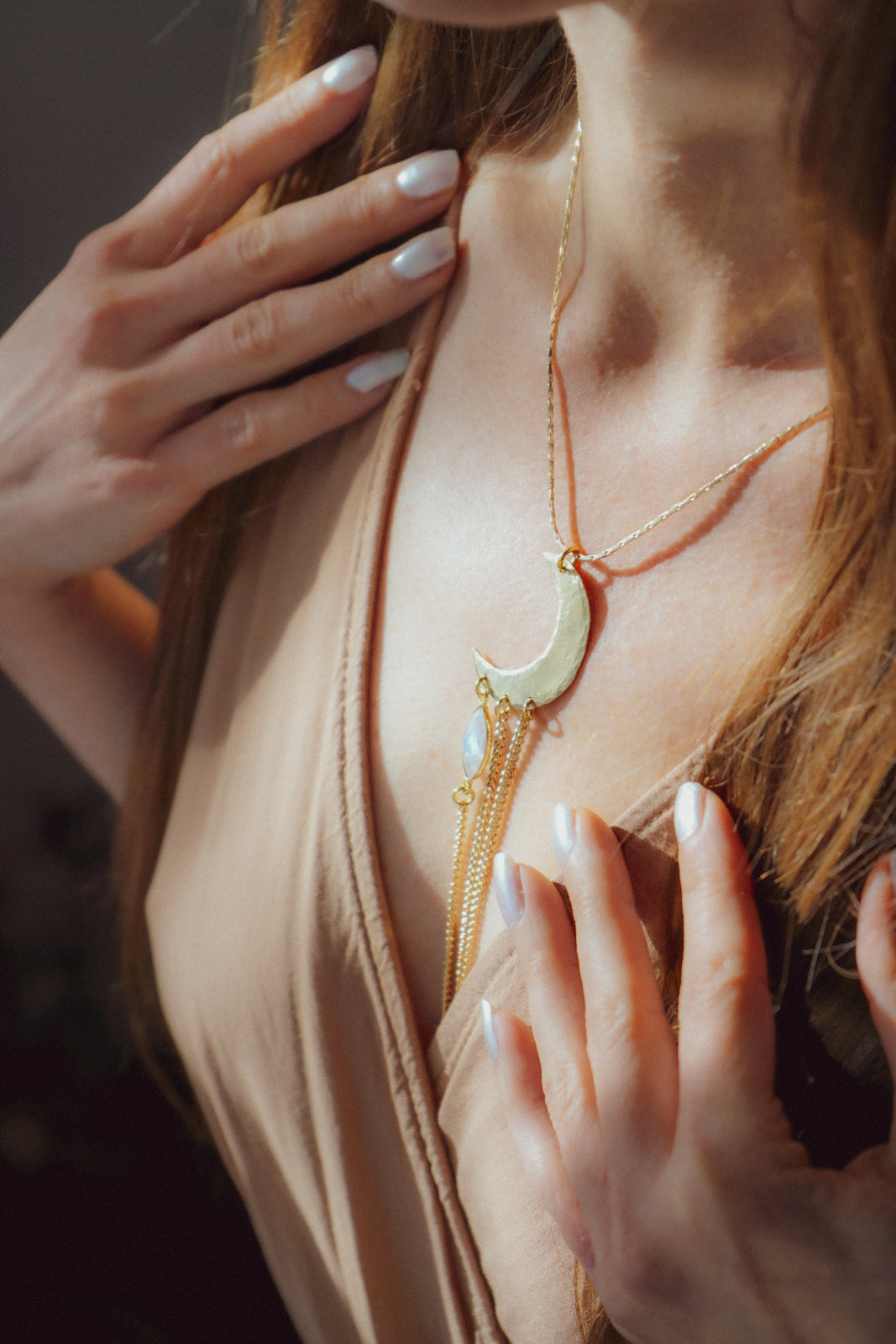 Hammered Moon Necklace w/ Moonstone