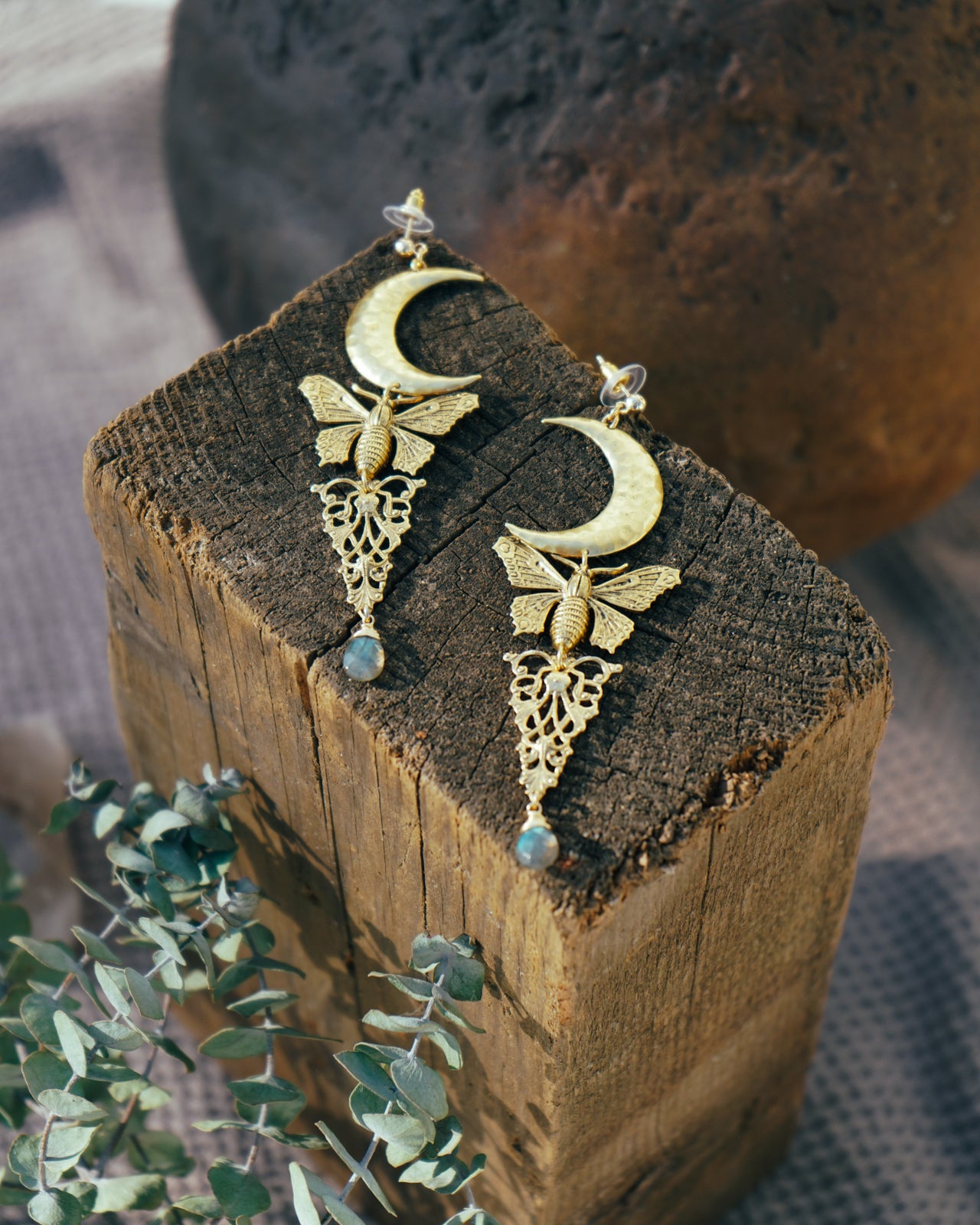 MOTH AND MOON MYSTIC EARRINGS WITH MOONSTONE