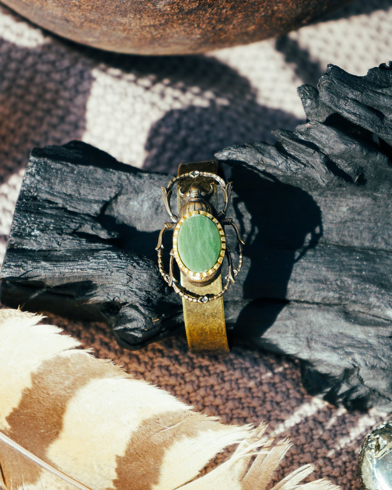 SACRED SCARAB CUFF WITH JADE