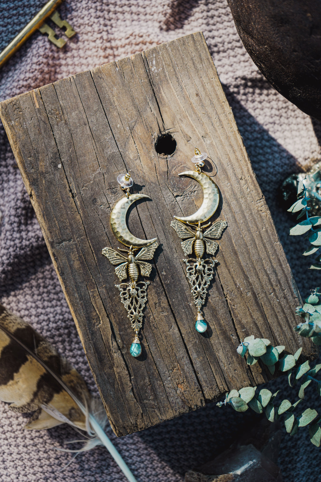 MOTH AND MOON MYSTIC EARRINGS WITH MOONSTONE