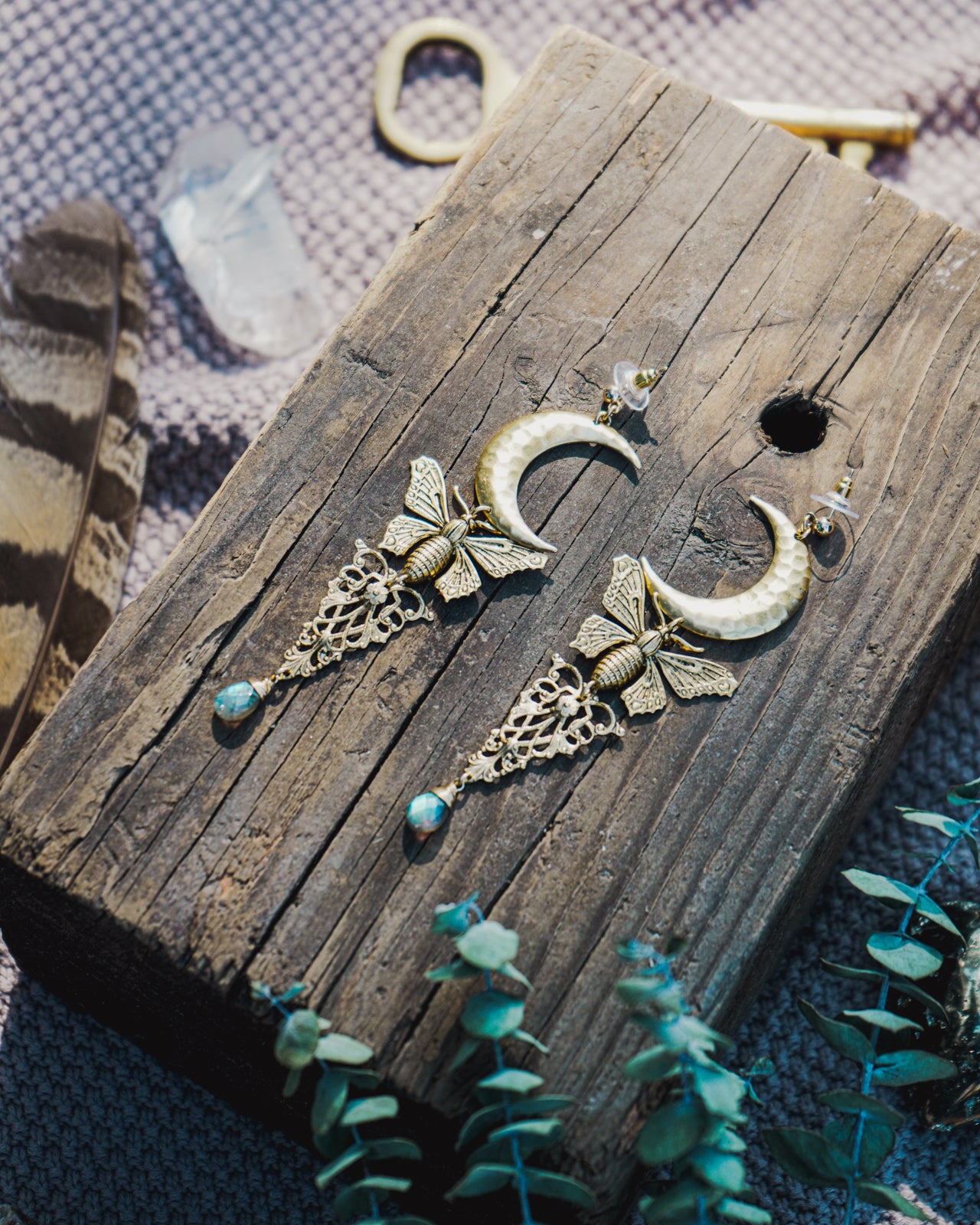 MOTH AND MOON MYSTIC EARRINGS WITH MOONSTONE