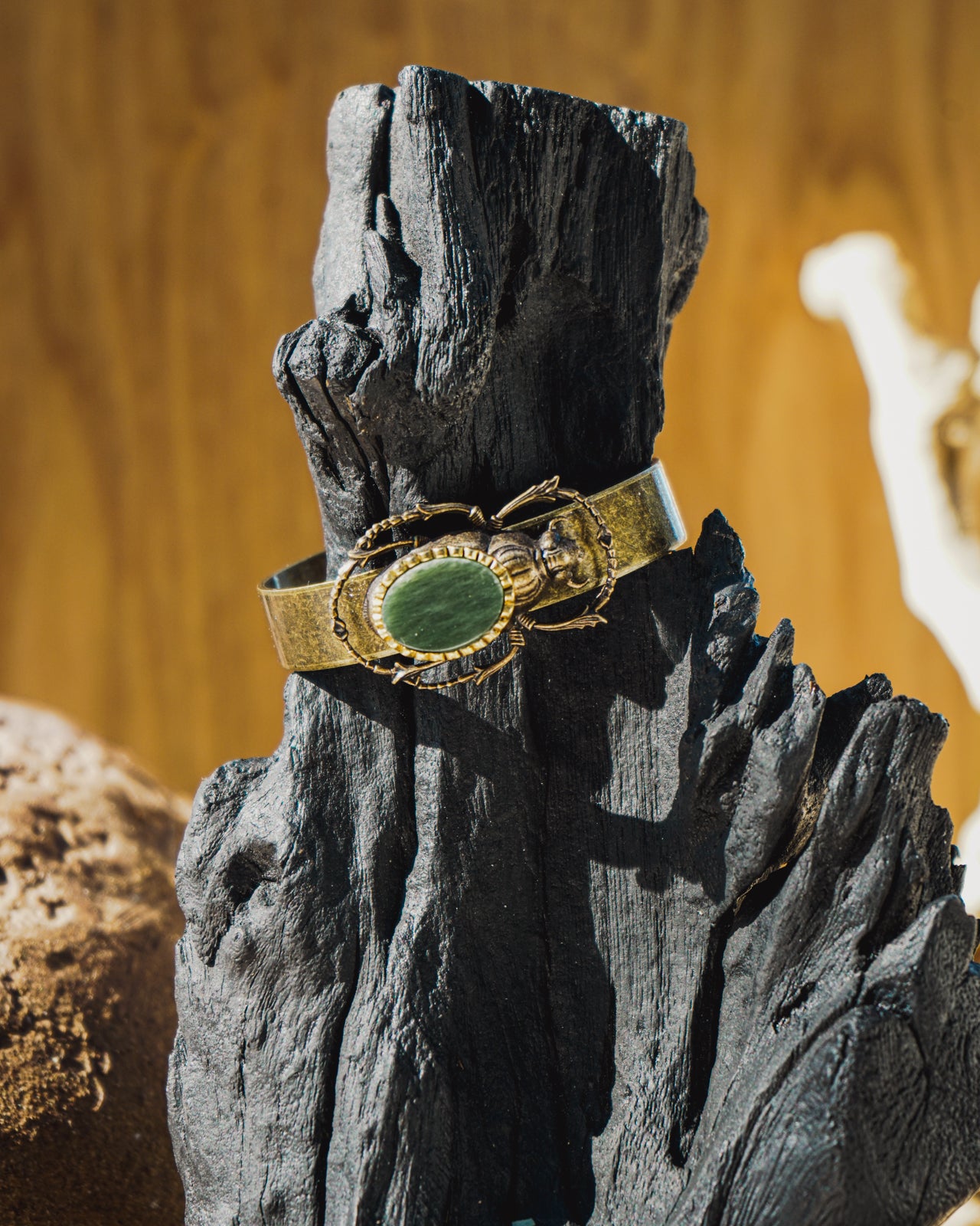 SACRED SCARAB CUFF WITH JADE