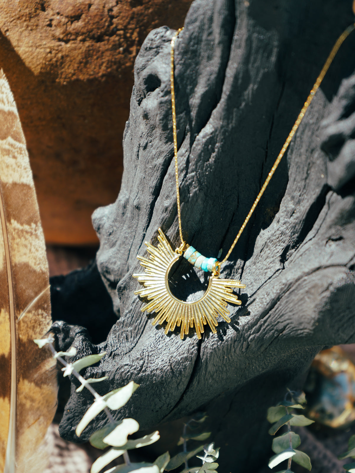 Golden Sun necklace with Heishi Beads