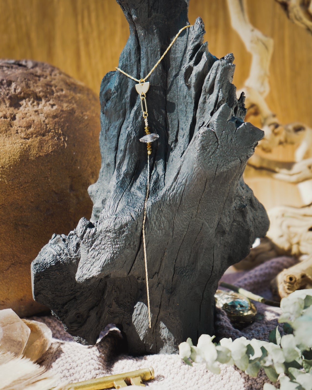 Herkimer Diamond Golden Tri Necklace