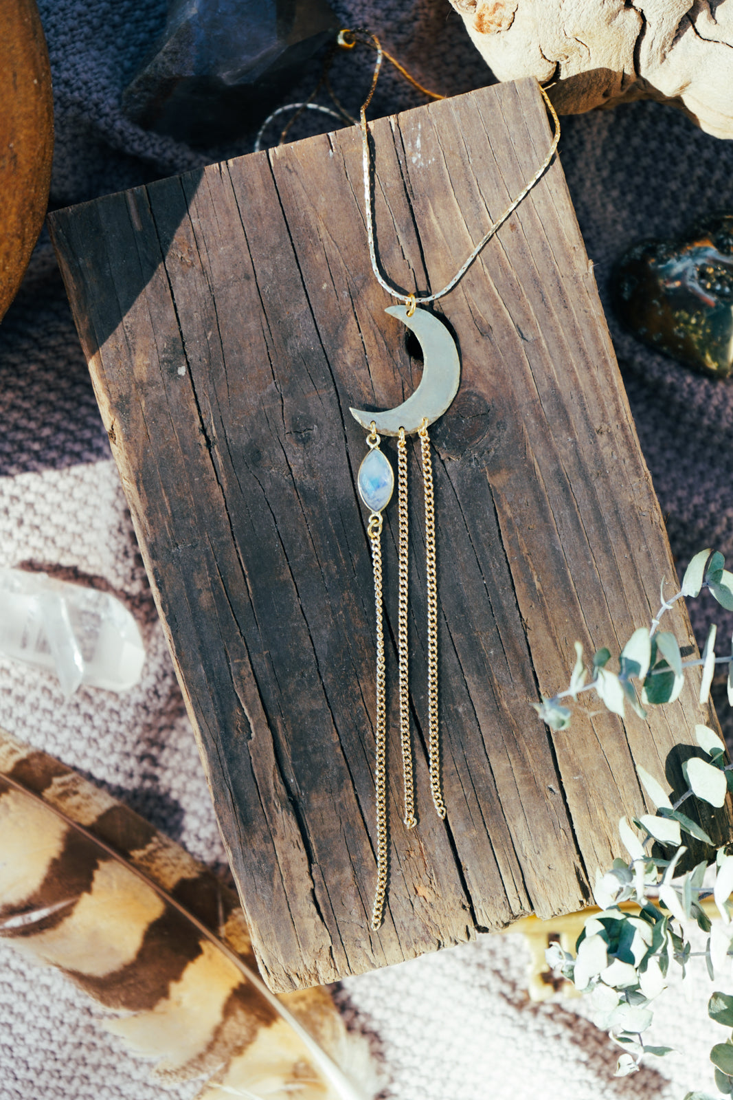 Hammered Moon Necklace w/ Moonstone