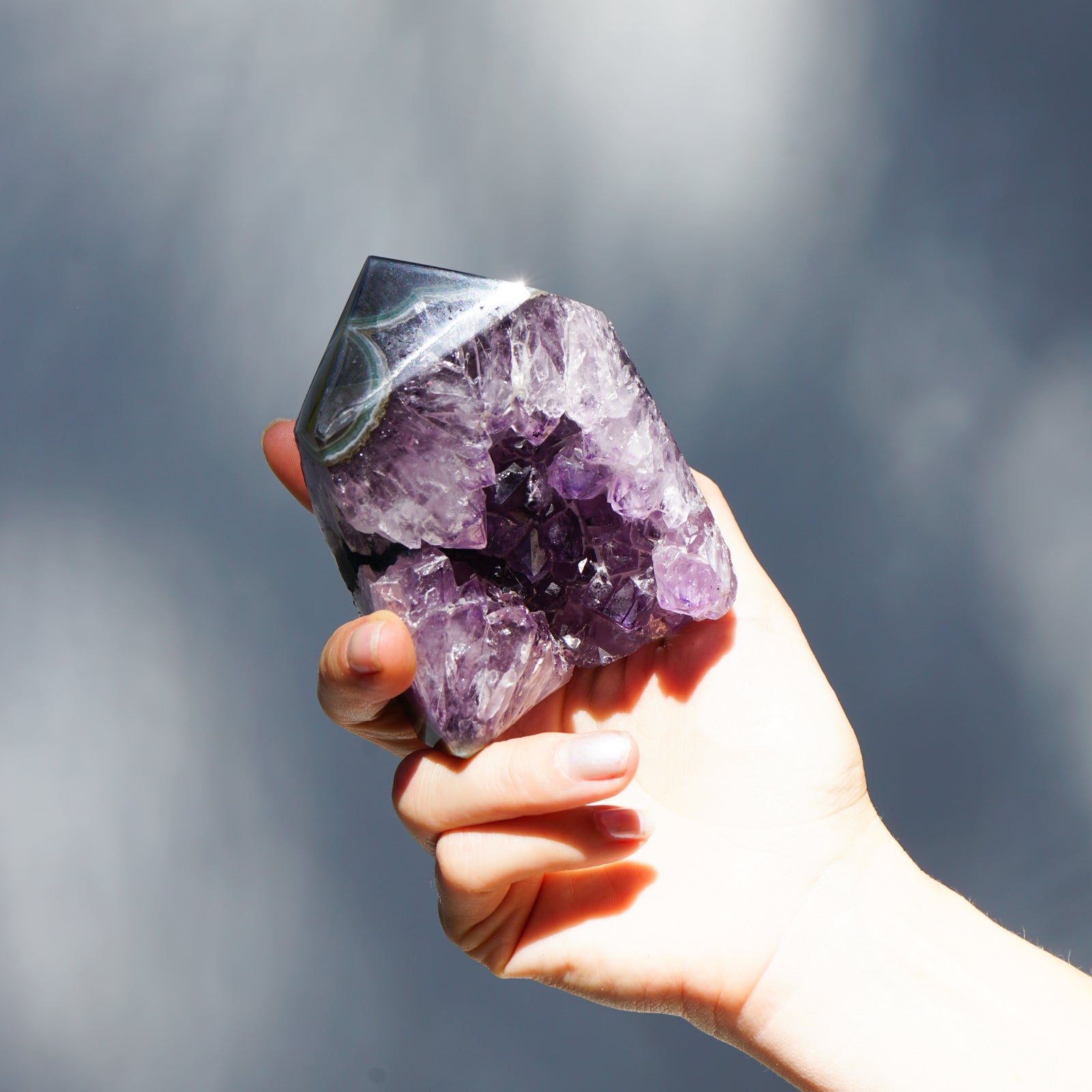 AMETHYST AND AGATE GEODE POINT