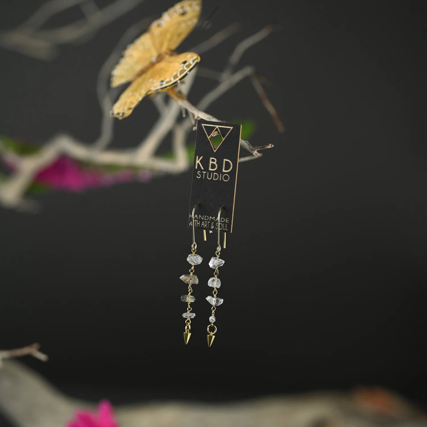 Four Herkimer Diamonds w/Cast Cone Drop Earrings