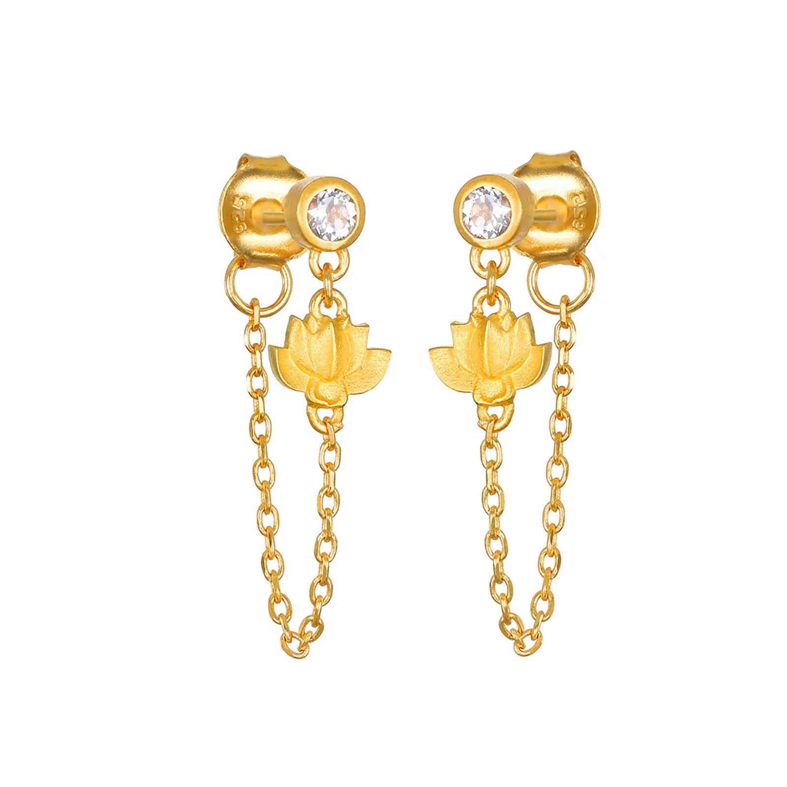 Arising Lotus White Topaz Chain Stud Earrings
