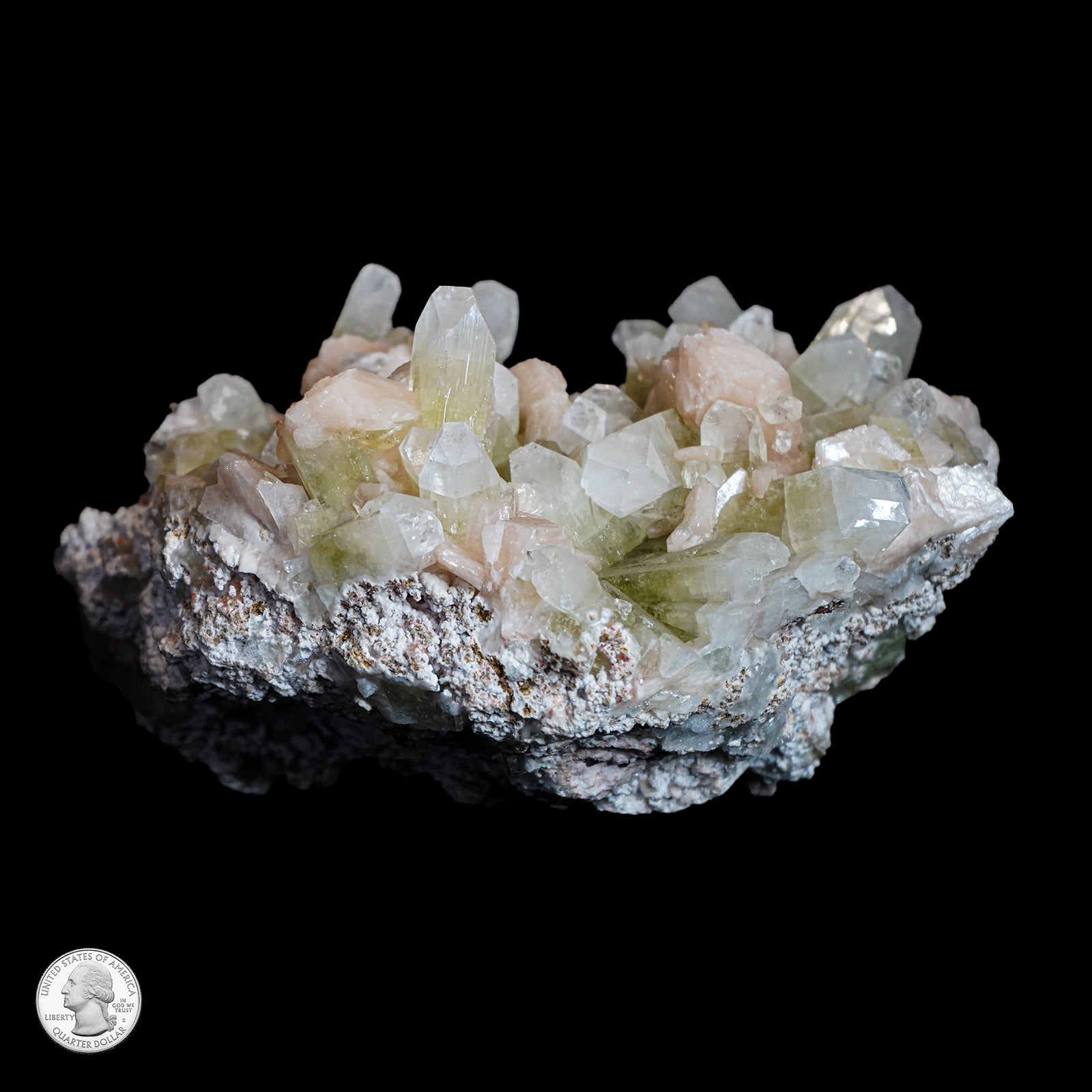 GREEN APOPHYLLITE AND STILBITE CLUSTER