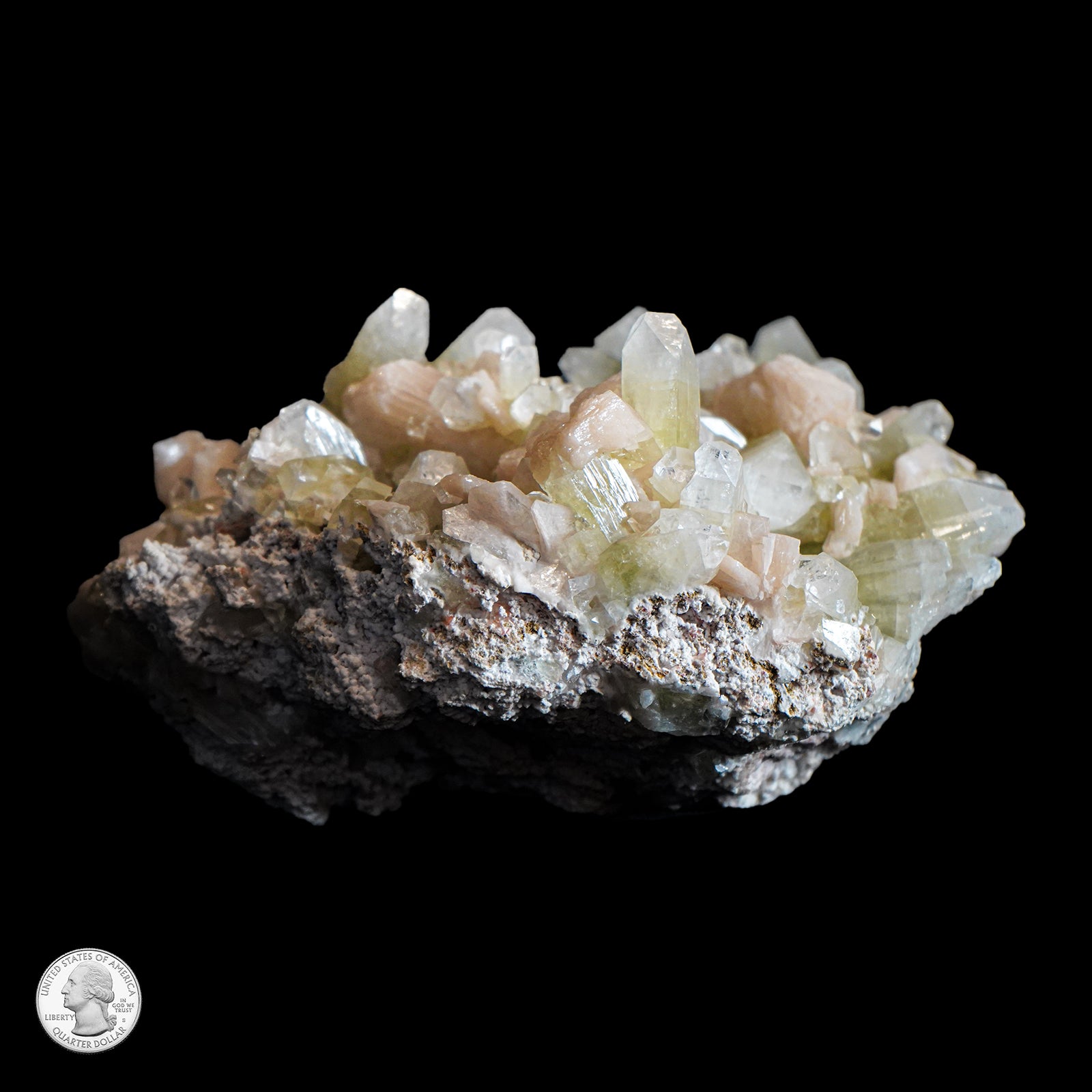 GREEN APOPHYLLITE AND STILBITE CLUSTER