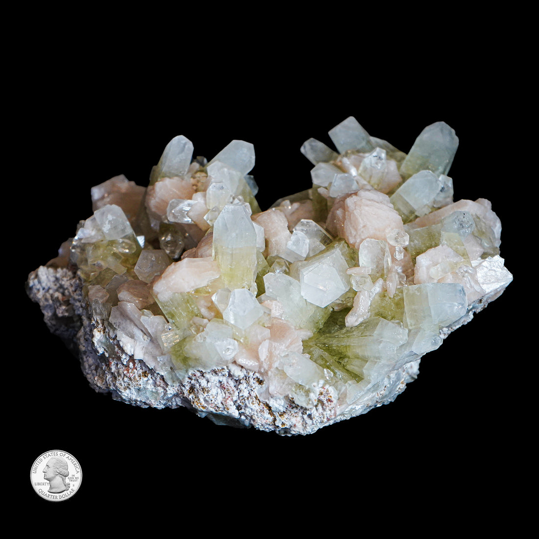 GREEN APOPHYLLITE AND STILBITE CLUSTER
