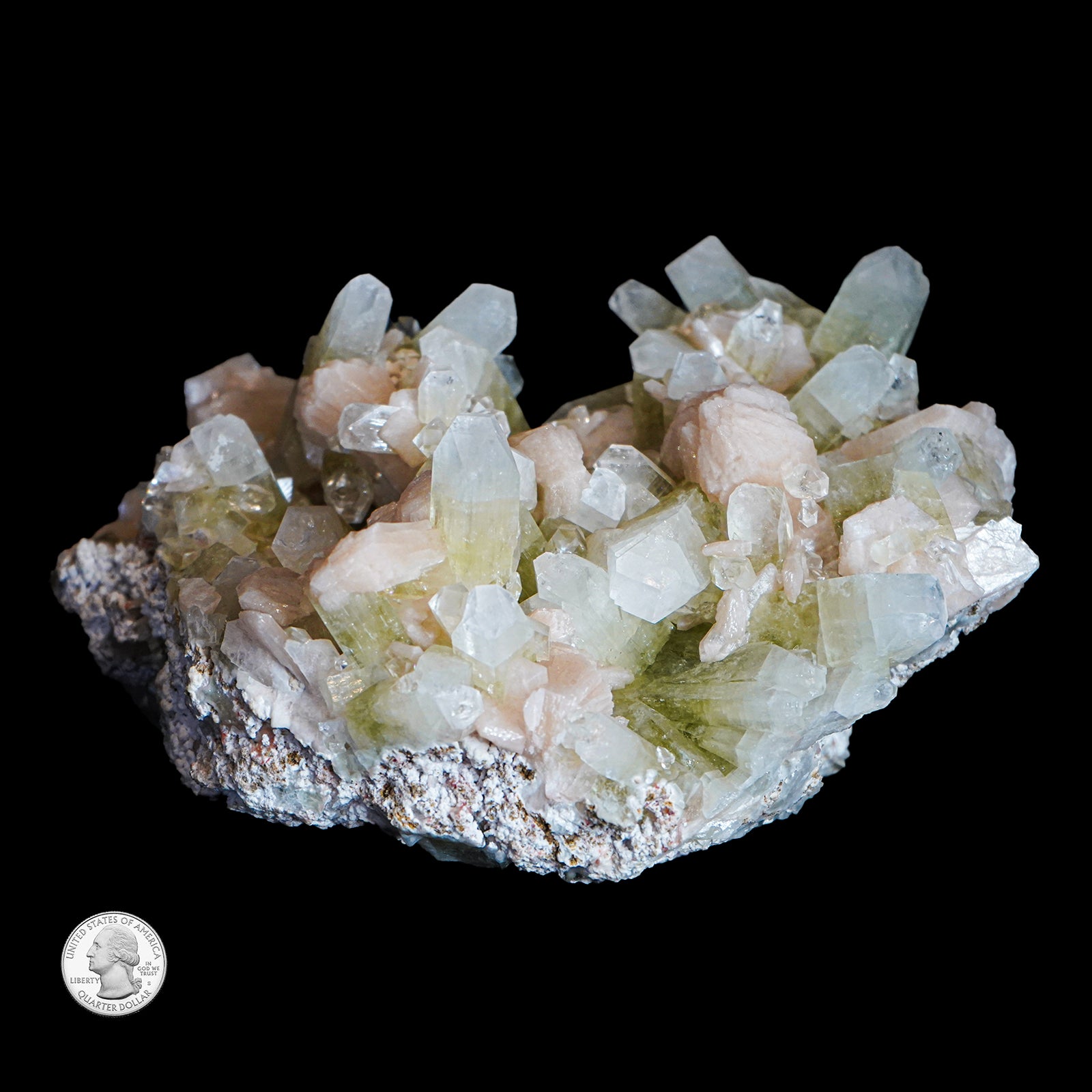 GREEN APOPHYLLITE AND STILBITE CLUSTER