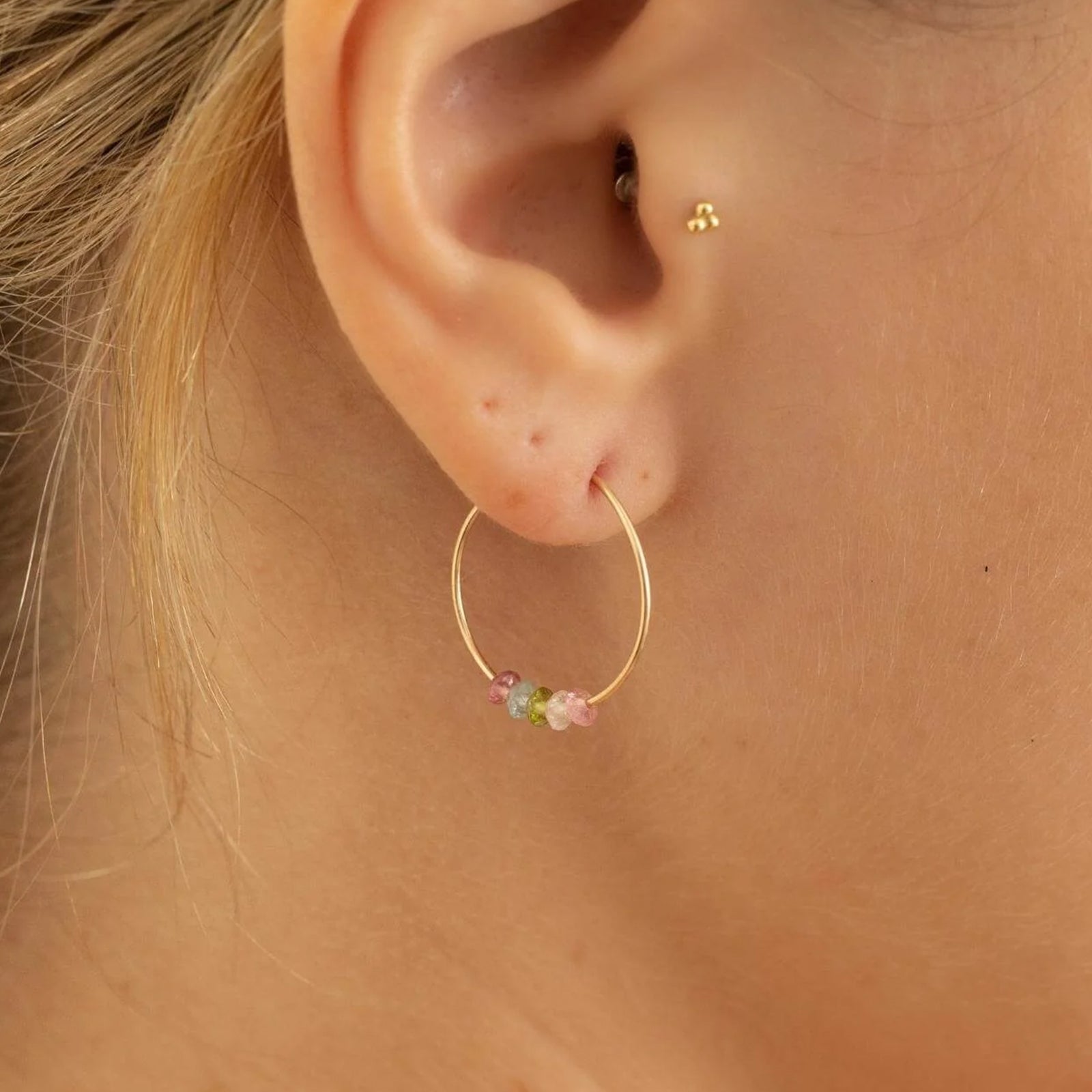 Happiness Tourmaline Gold Filled Hoop Earrings