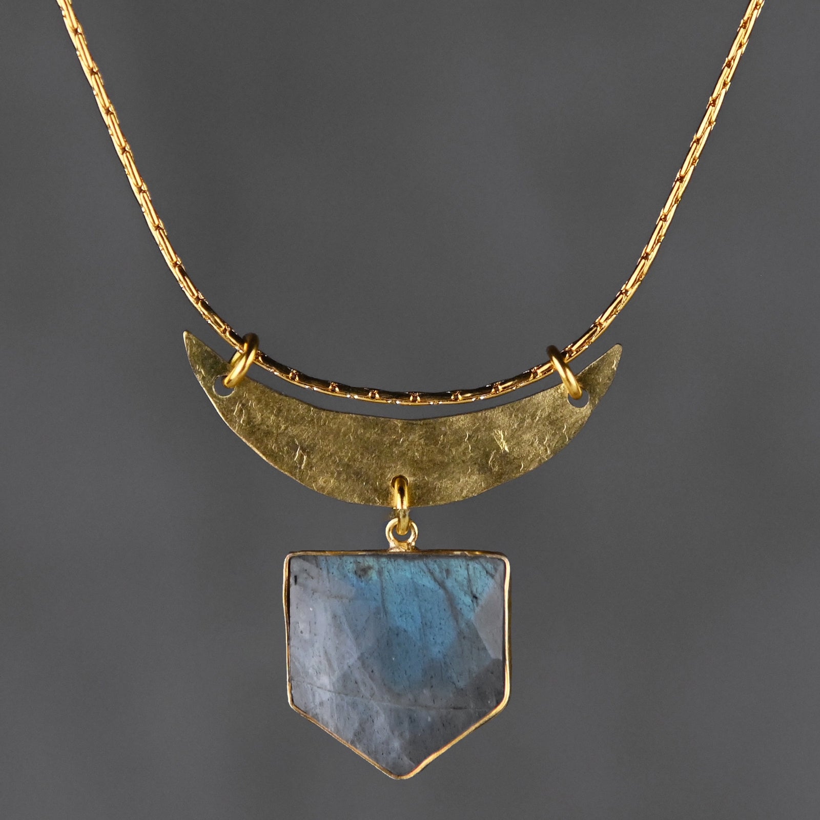 Hammered Moon with Labradorite Shield Necklace