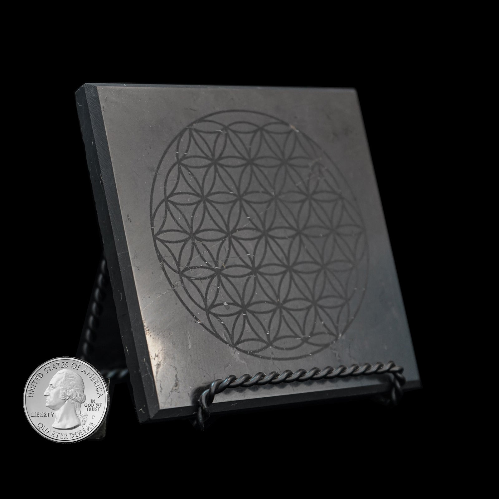 SHUNGITE FLOWER OF LIFE SQUARE TILE
