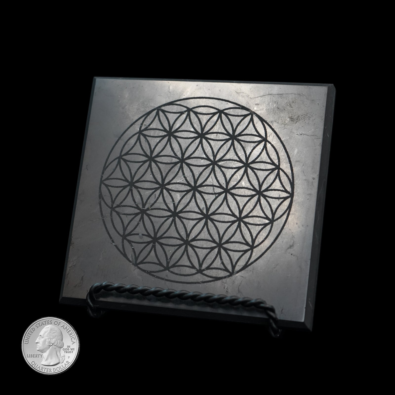 SHUNGITE FLOWER OF LIFE SQUARE TILE