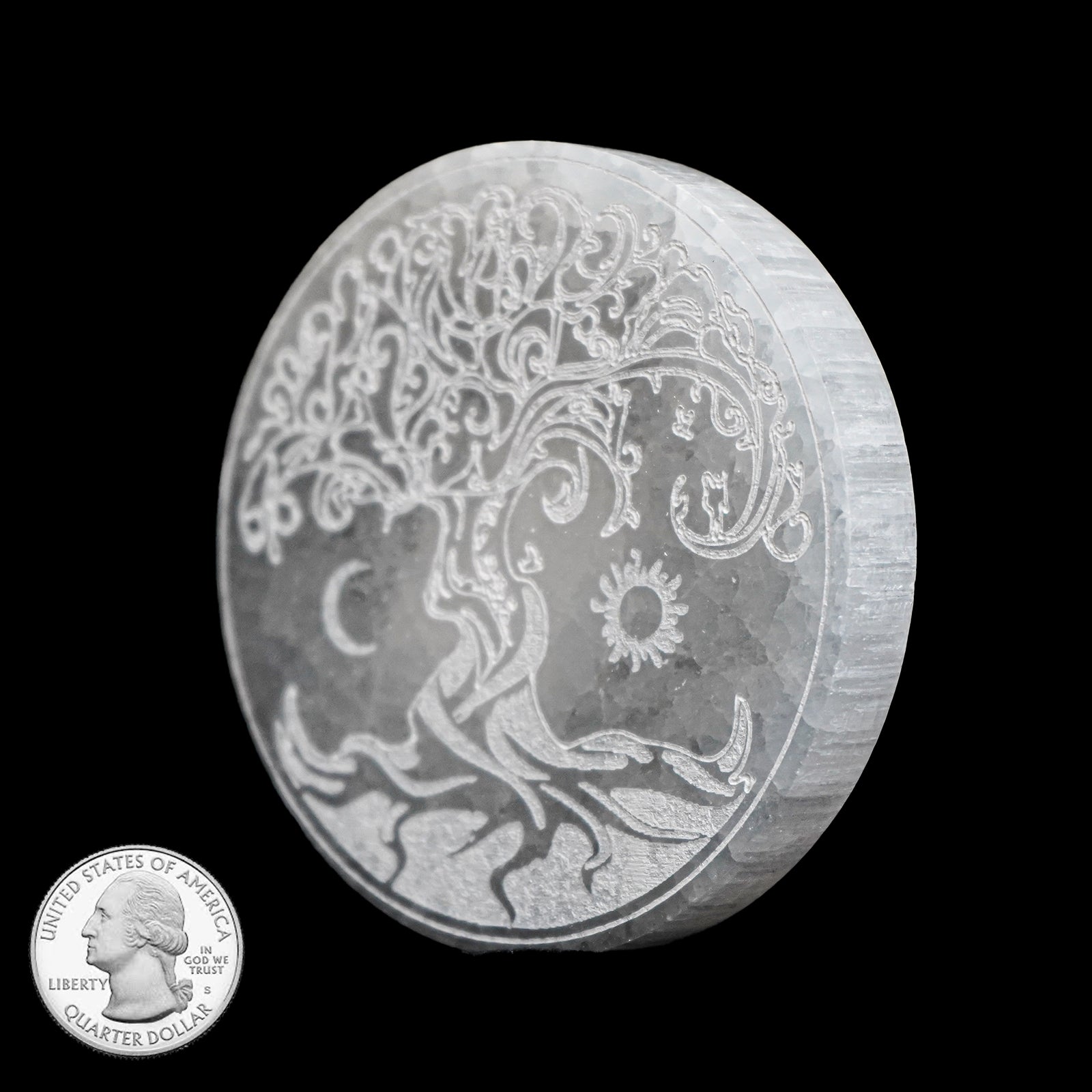 SELENITE TILE WITH ETCHED TREE OF LIFE