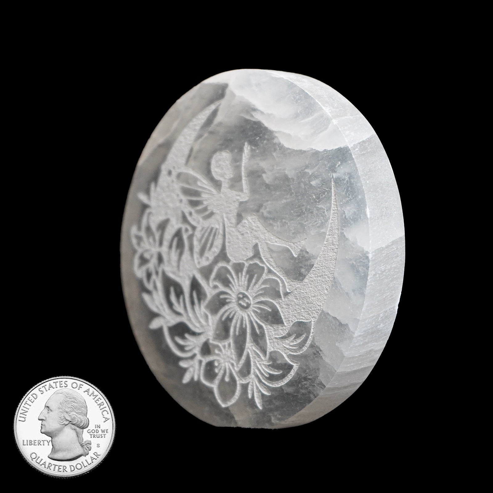 SELENITE TILE WITH ETCHED FAIRY