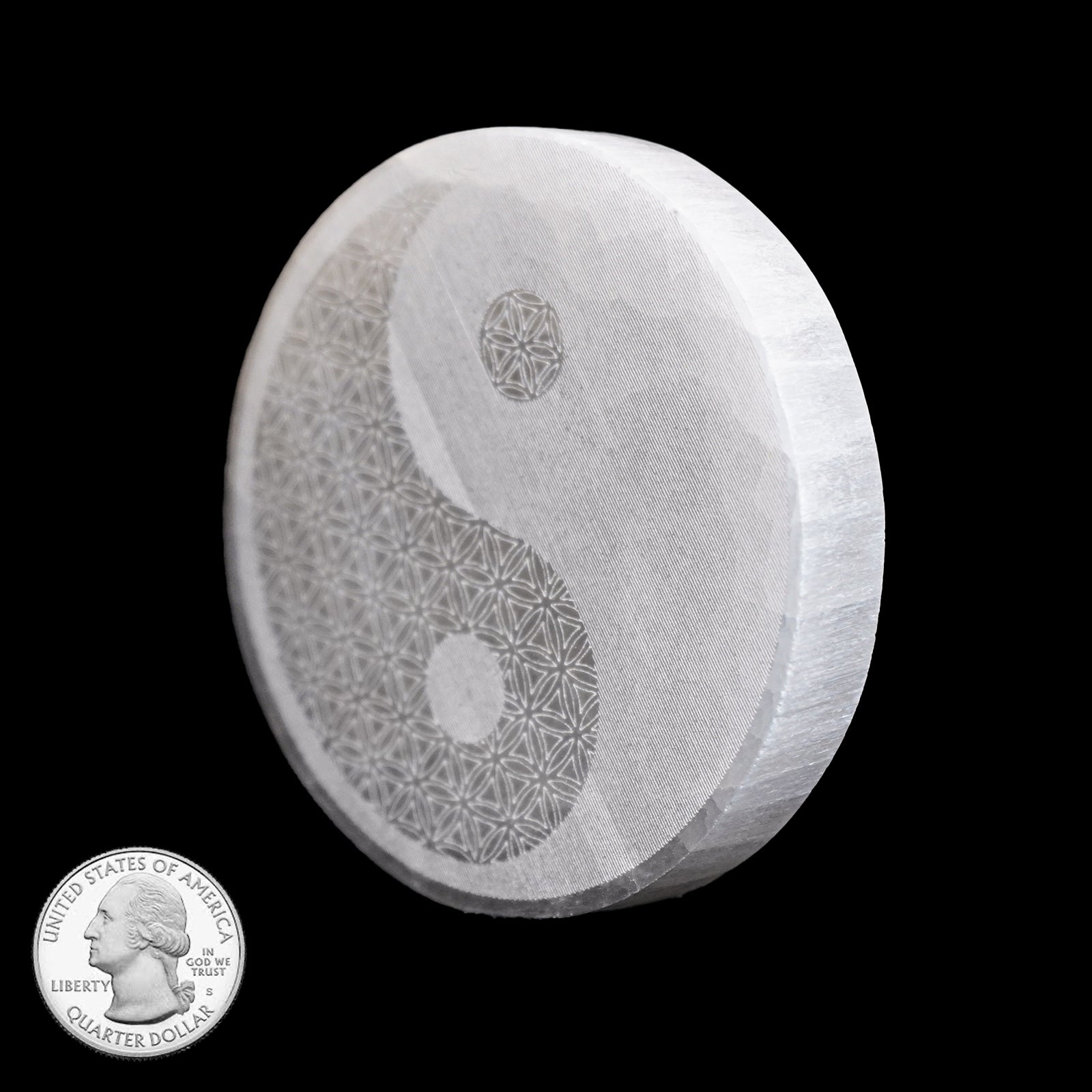 SELENITE TILE WITH ETCHED YIN YANG