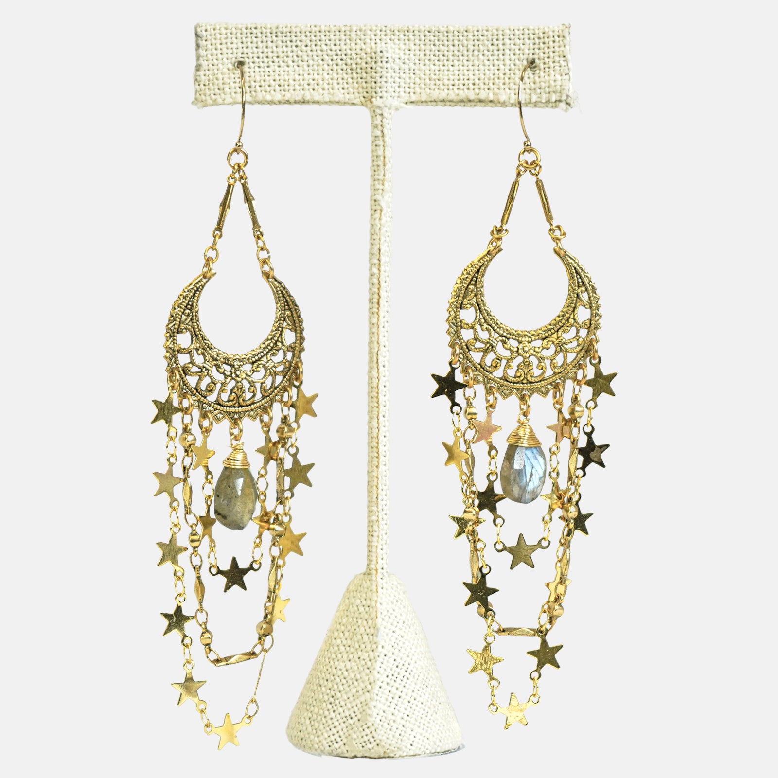 STAR AND MOON EARRINGS WITH LABRADORITE