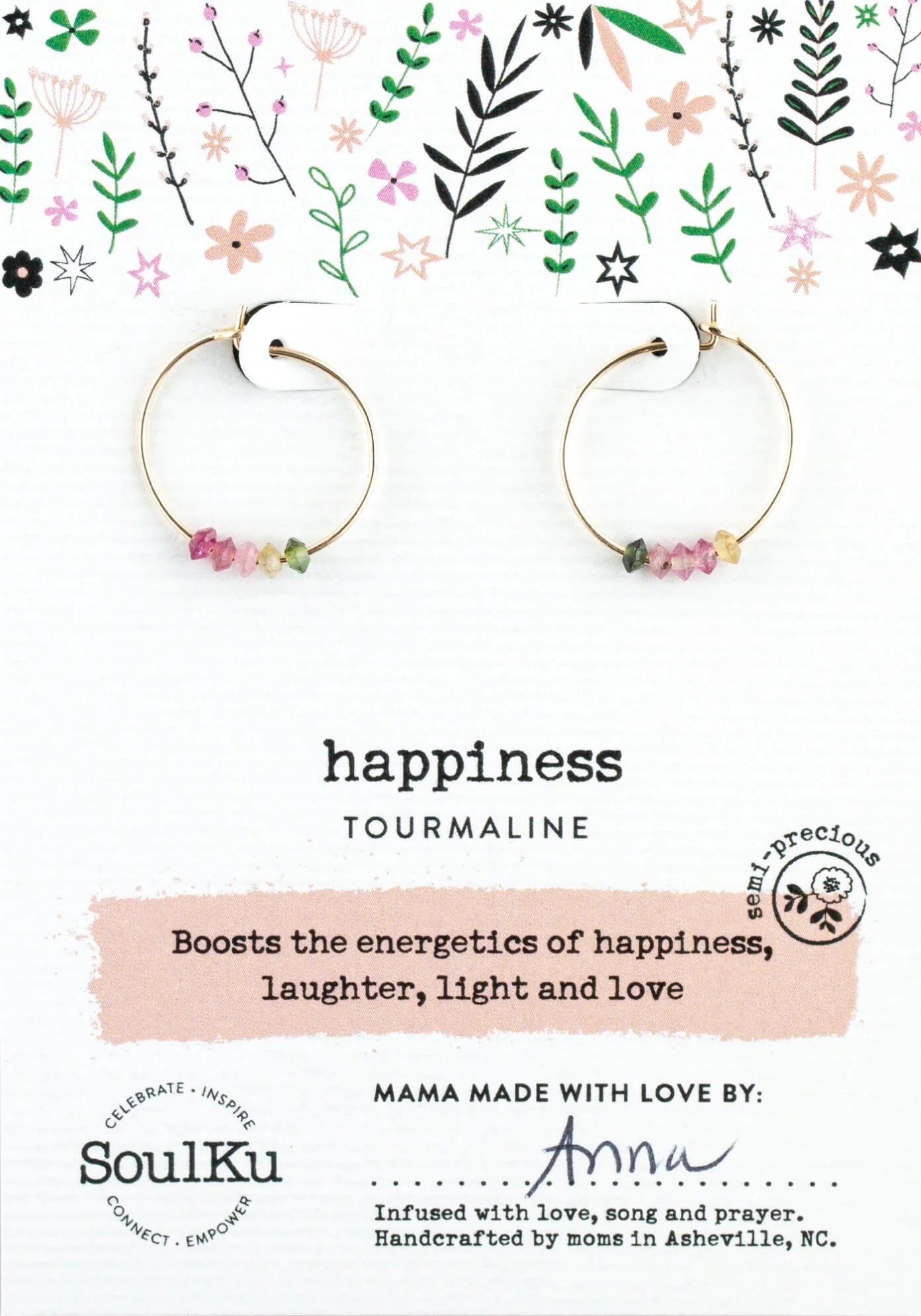 Happiness Tourmaline Gold Filled Hoop Earrings