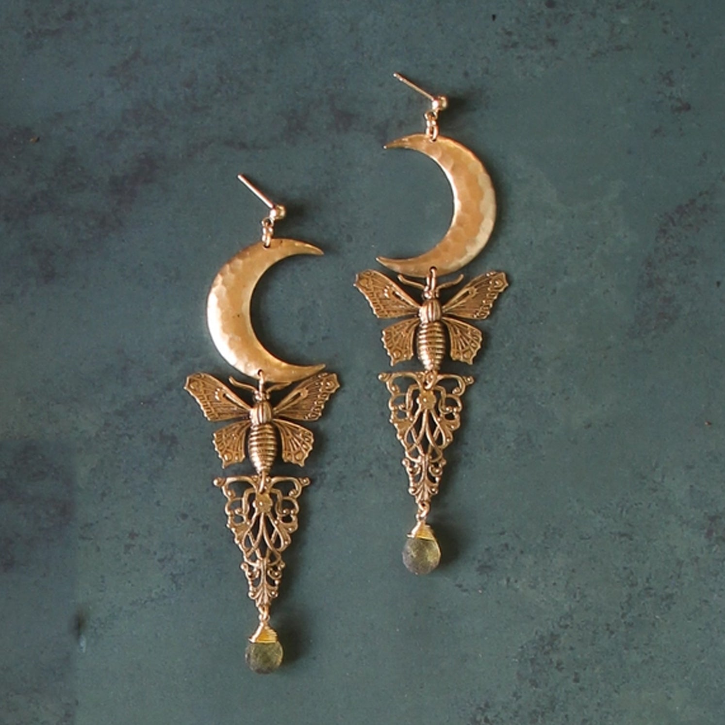 MOTH AND MOON MYSTIC EARRINGS WITH LABRADORITE