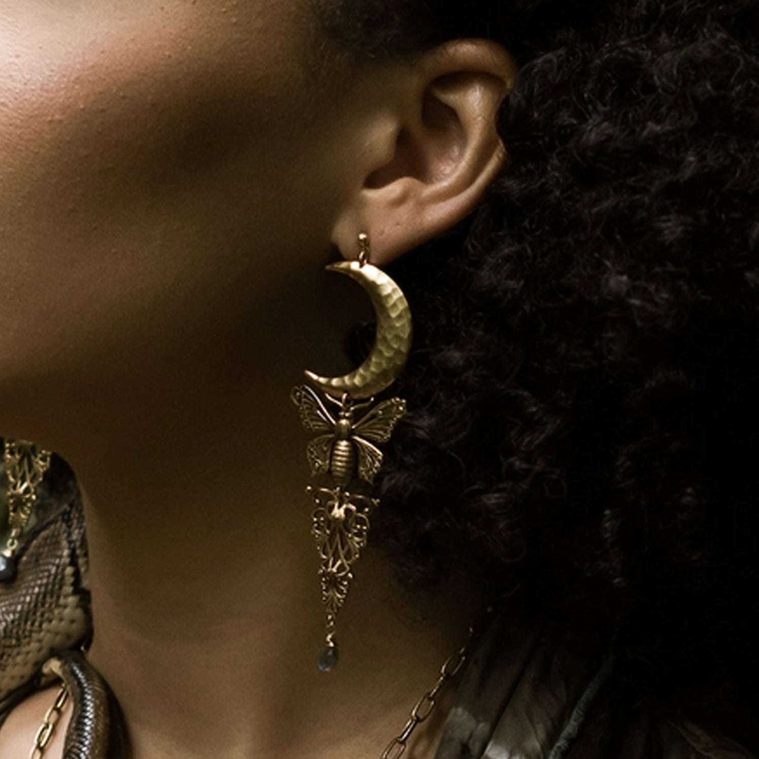 MOTH AND MOON MYSTIC EARRINGS WITH LABRADORITE