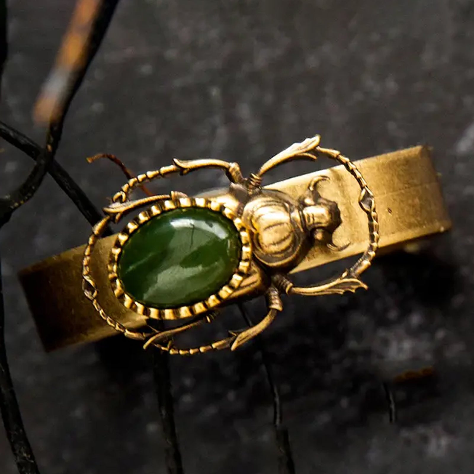 SACRED SCARAB CUFF WITH JADE