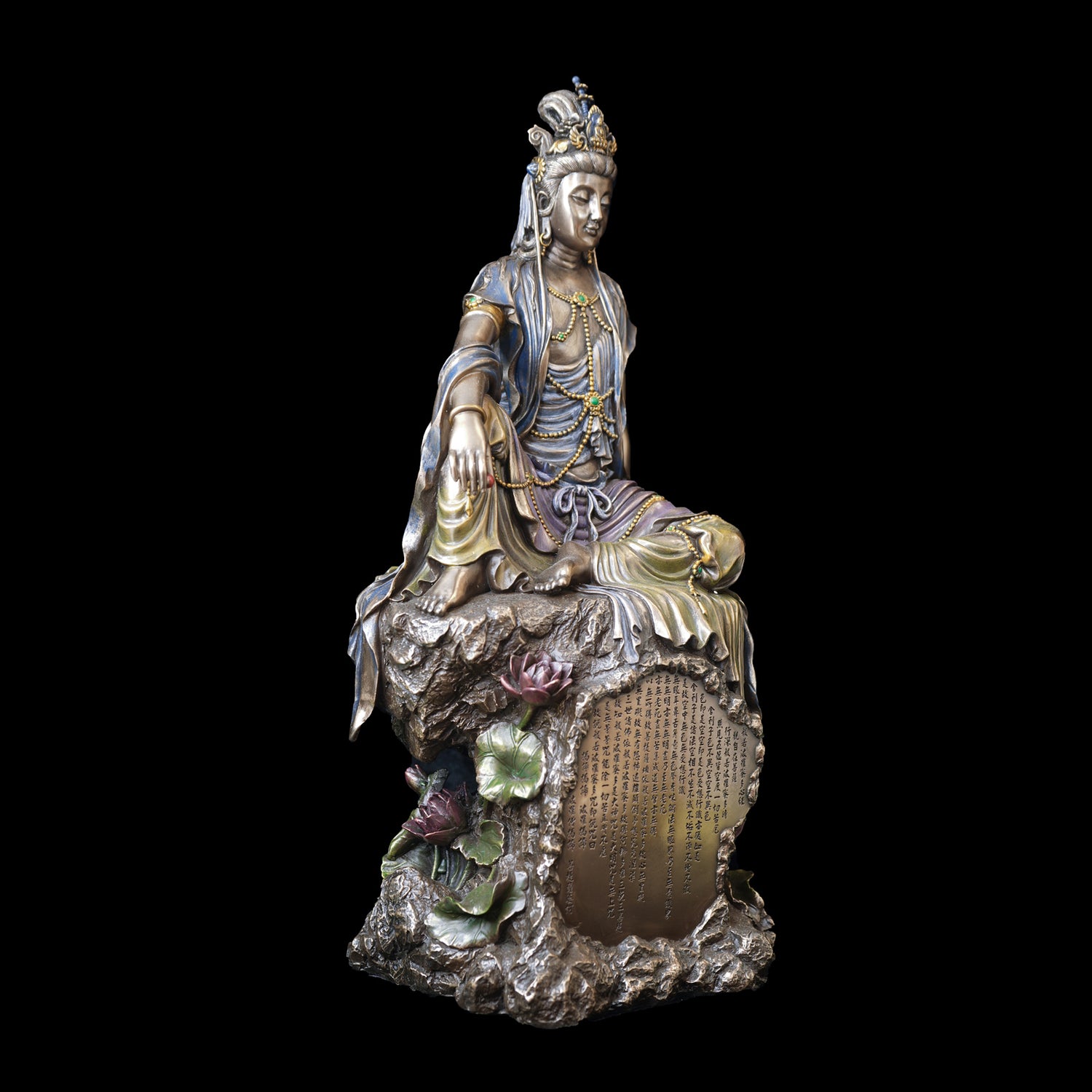 QUAN YIN WATERMOON BODHISATTVA WITH HEART SUTRA ENCRYPTION  STATUE