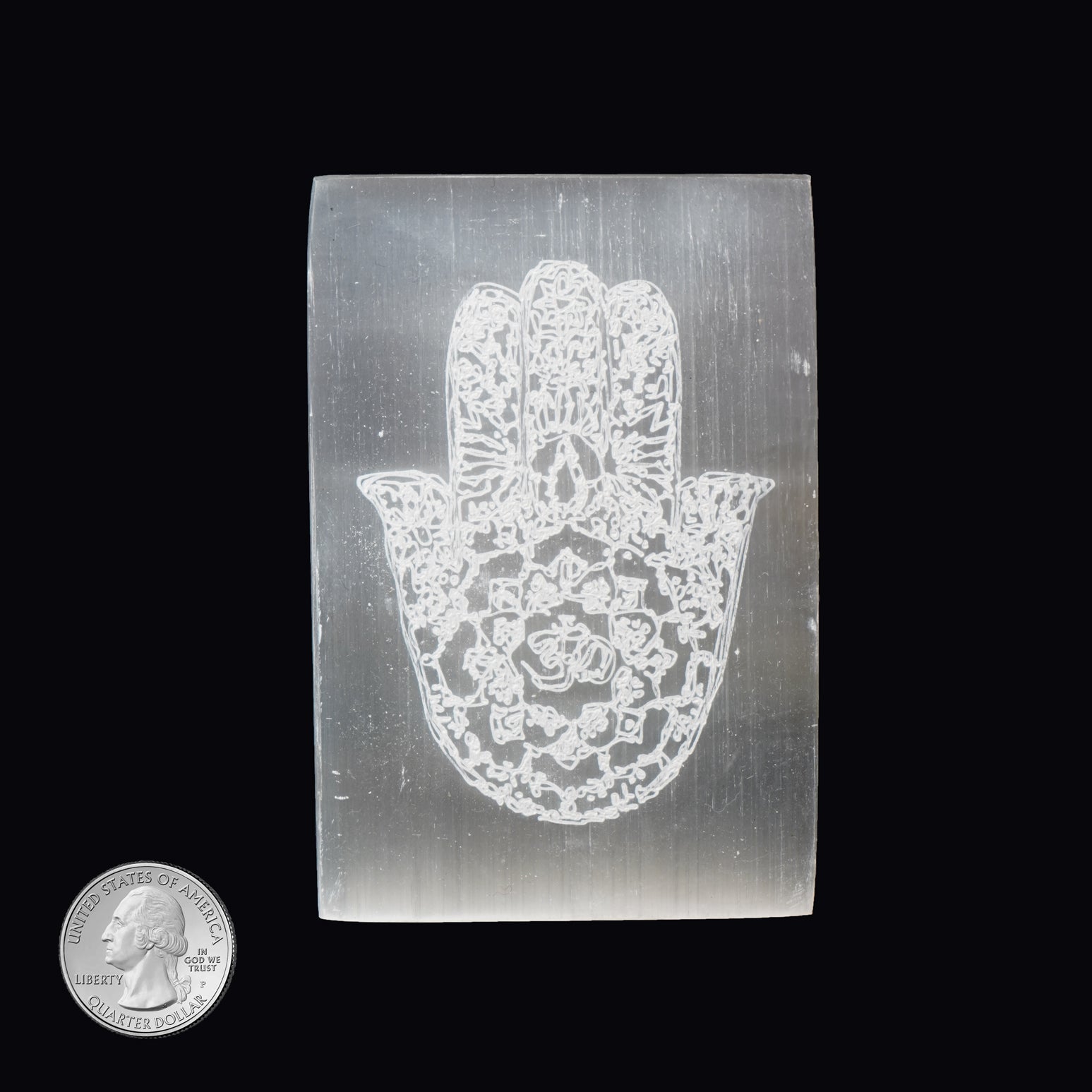 SELENITE HAMSA ENGRAVED TILE