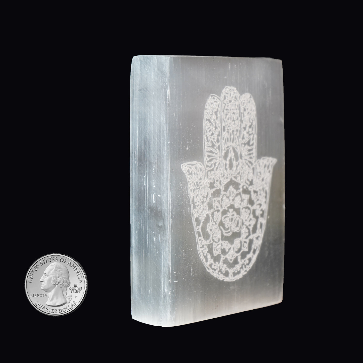 SELENITE HAMSA ENGRAVED TILE