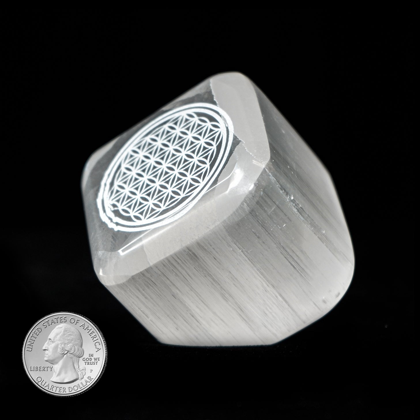 SELENITE CUBE with FLOWER OF LIFE