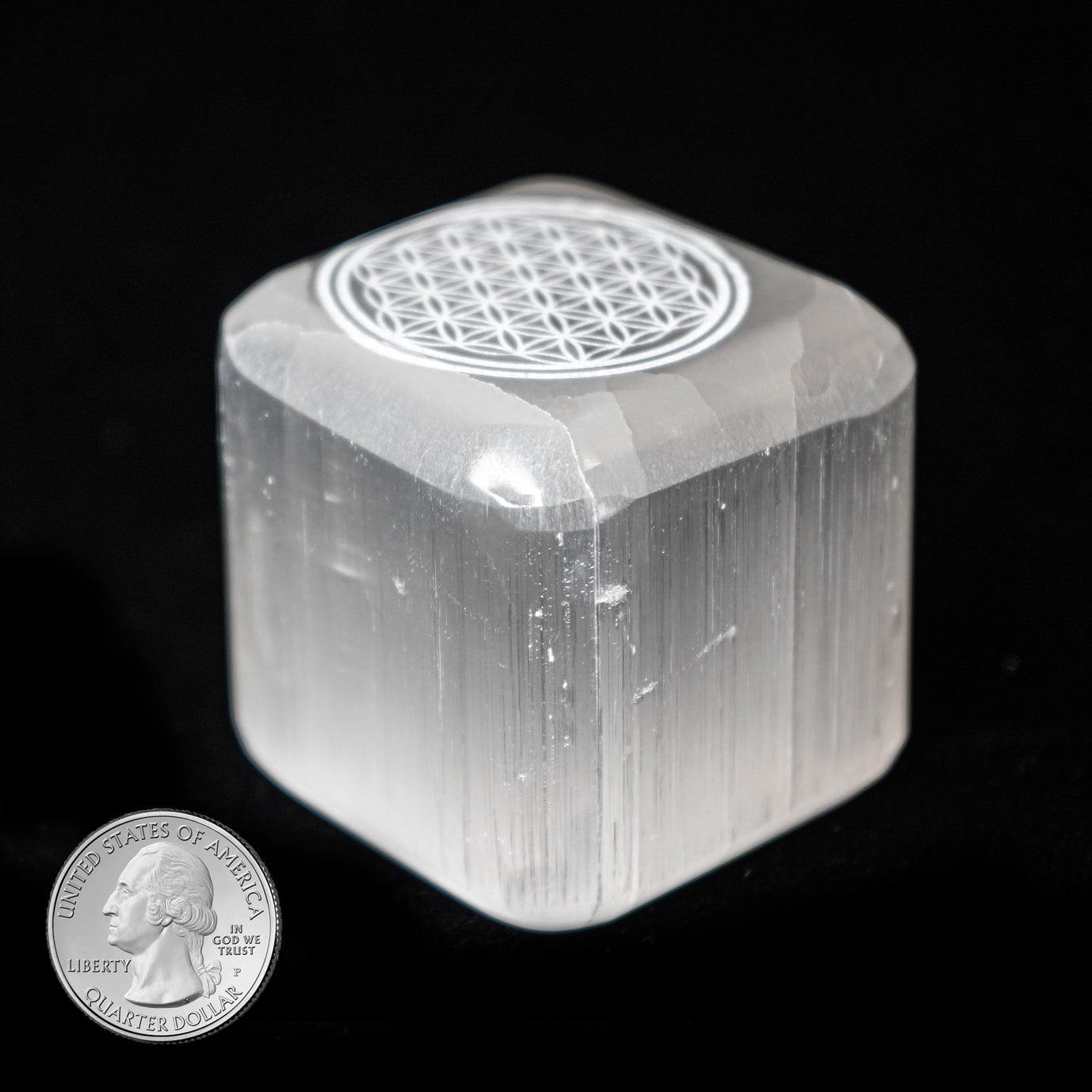 SELENITE CUBE with FLOWER OF LIFE