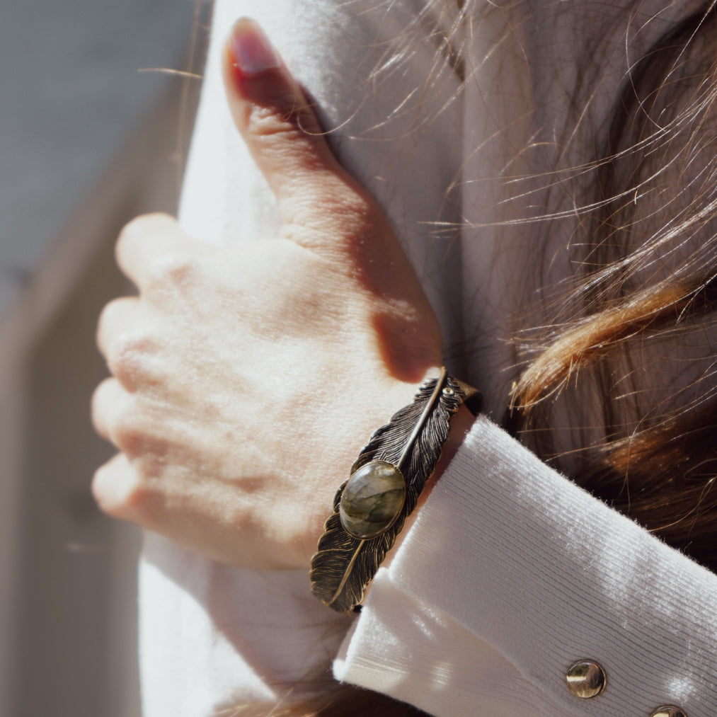 FALLEN FEATHER CUFF WITH LABRADORITE