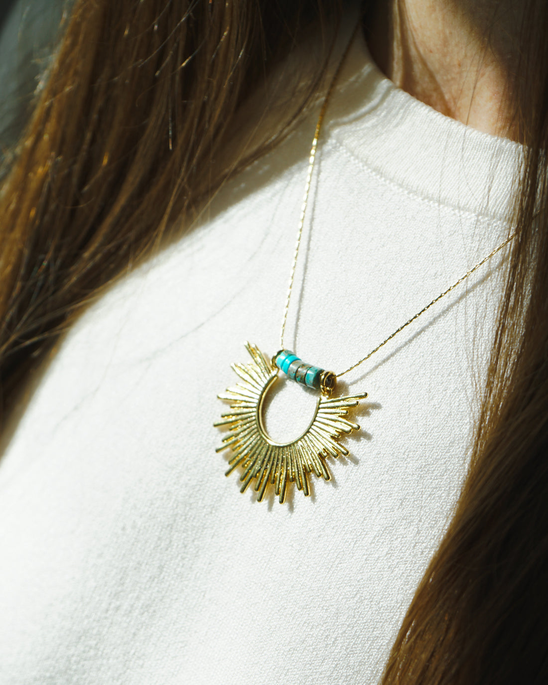 Golden Sun necklace with Heishi Beads
