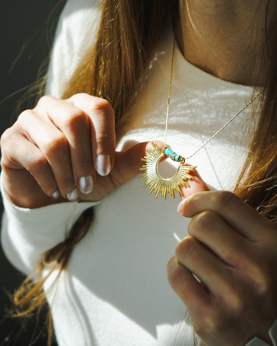 Golden Sun necklace with Heishi Beads
