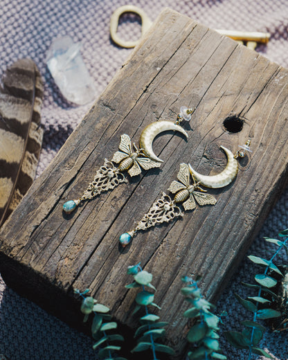 MOTH AND MOON MYSTIC EARRINGS WITH MOONSTONE