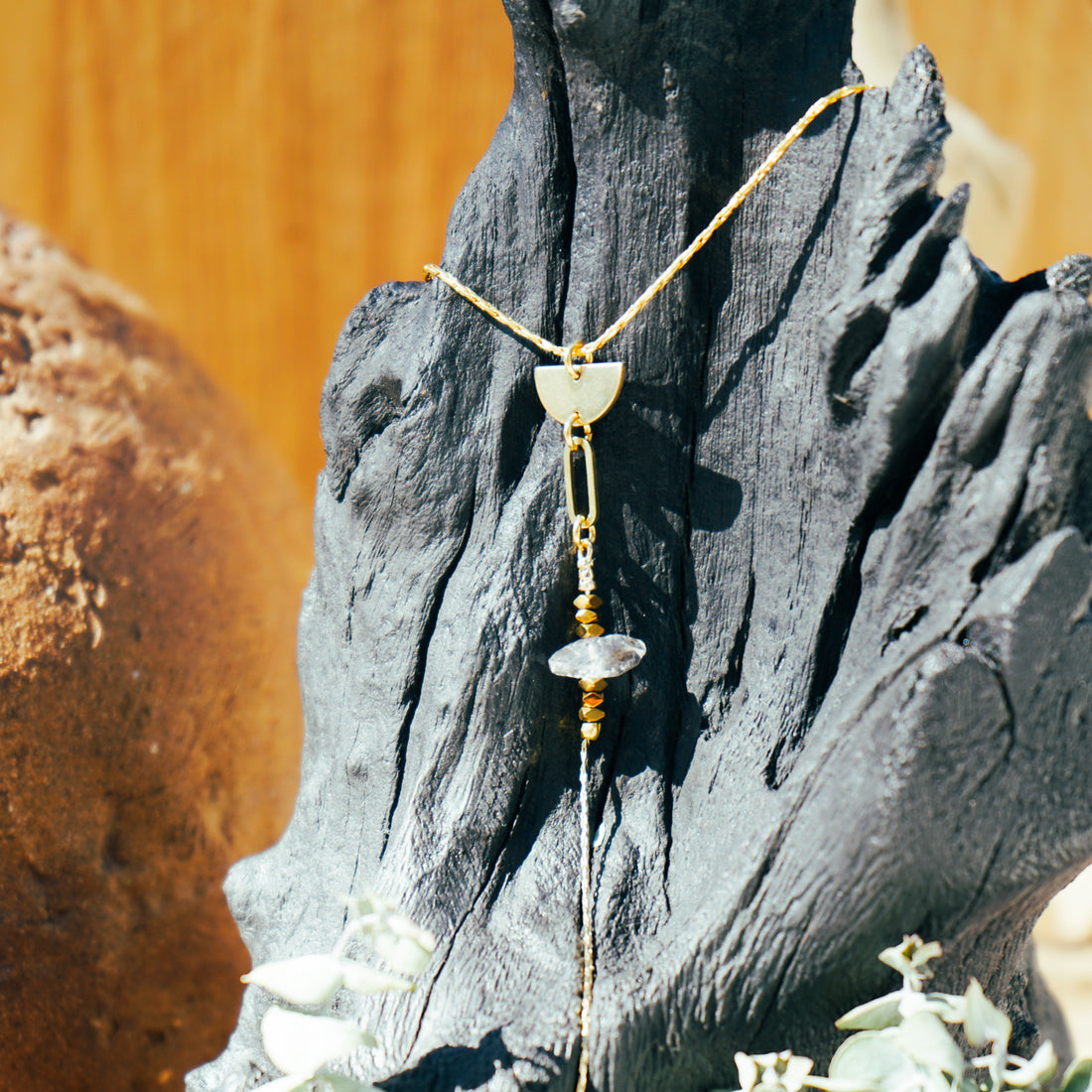 Herkimer Diamond Golden Tri Necklace