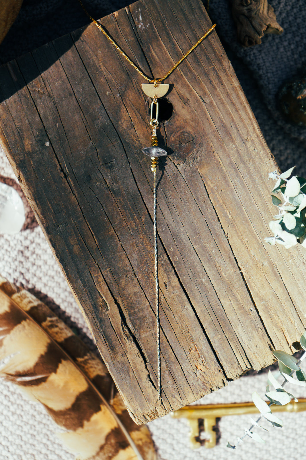 Herkimer Diamond Golden Tri Necklace