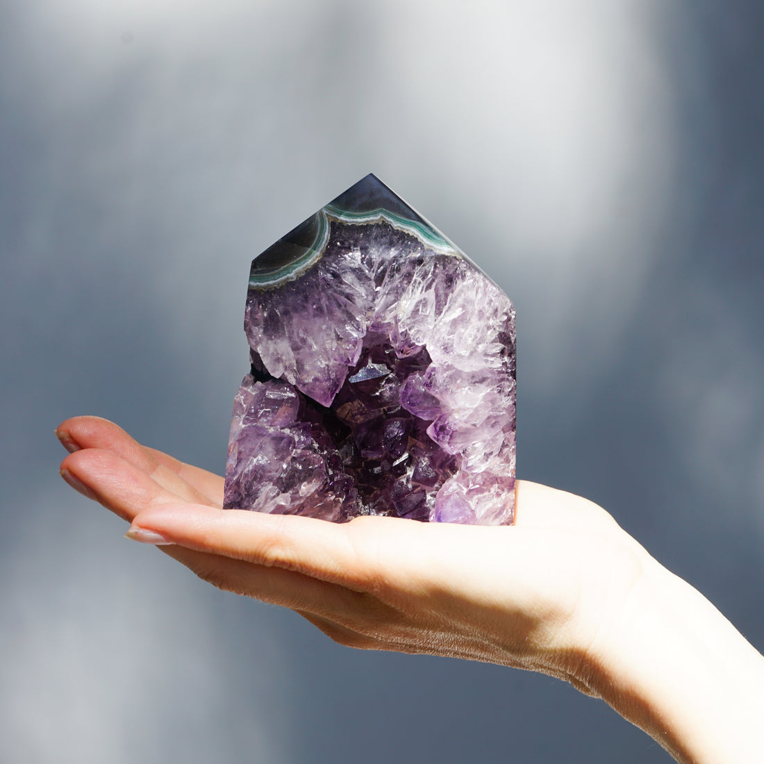 AMETHYST AND AGATE GEODE POINT