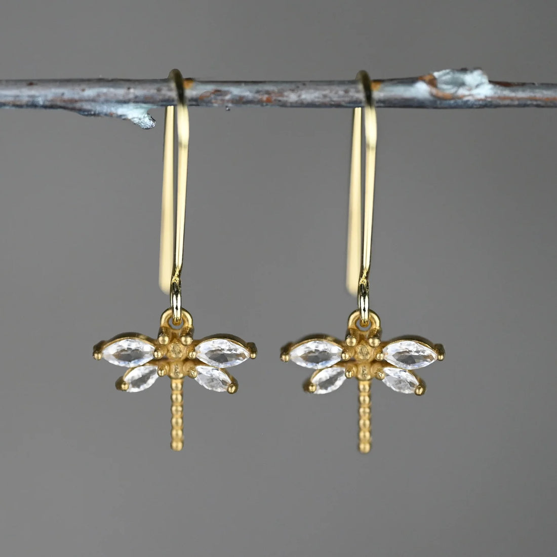 Vintage Crystal Deco Stone Dragonfly Earrings