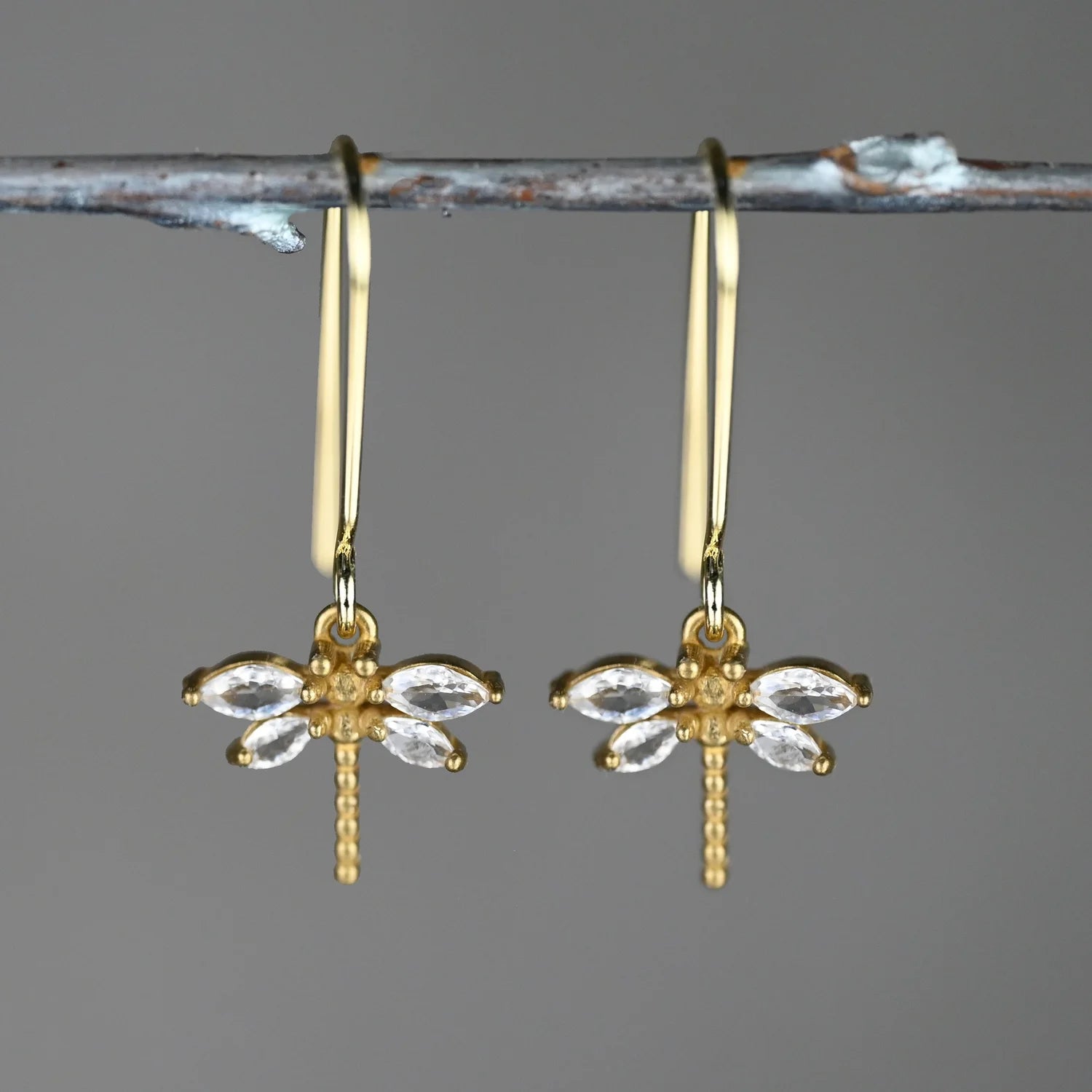 Vintage Crystal Deco Stone Dragonfly Earrings
