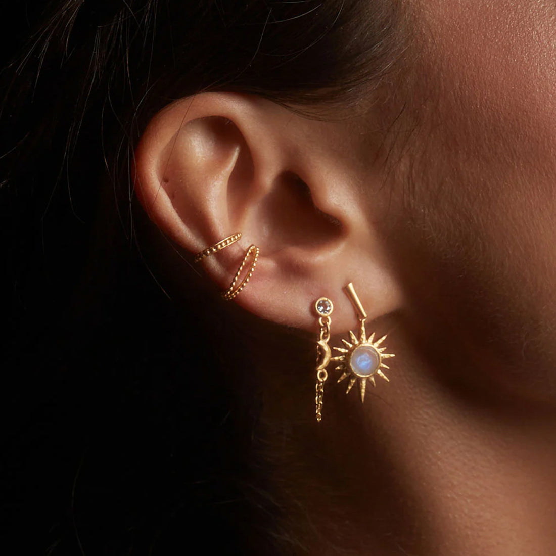 North Star Moonstone Starburst Earrings