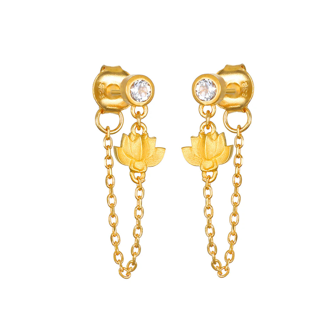 Arising Lotus White Topaz Chain Stud Earrings